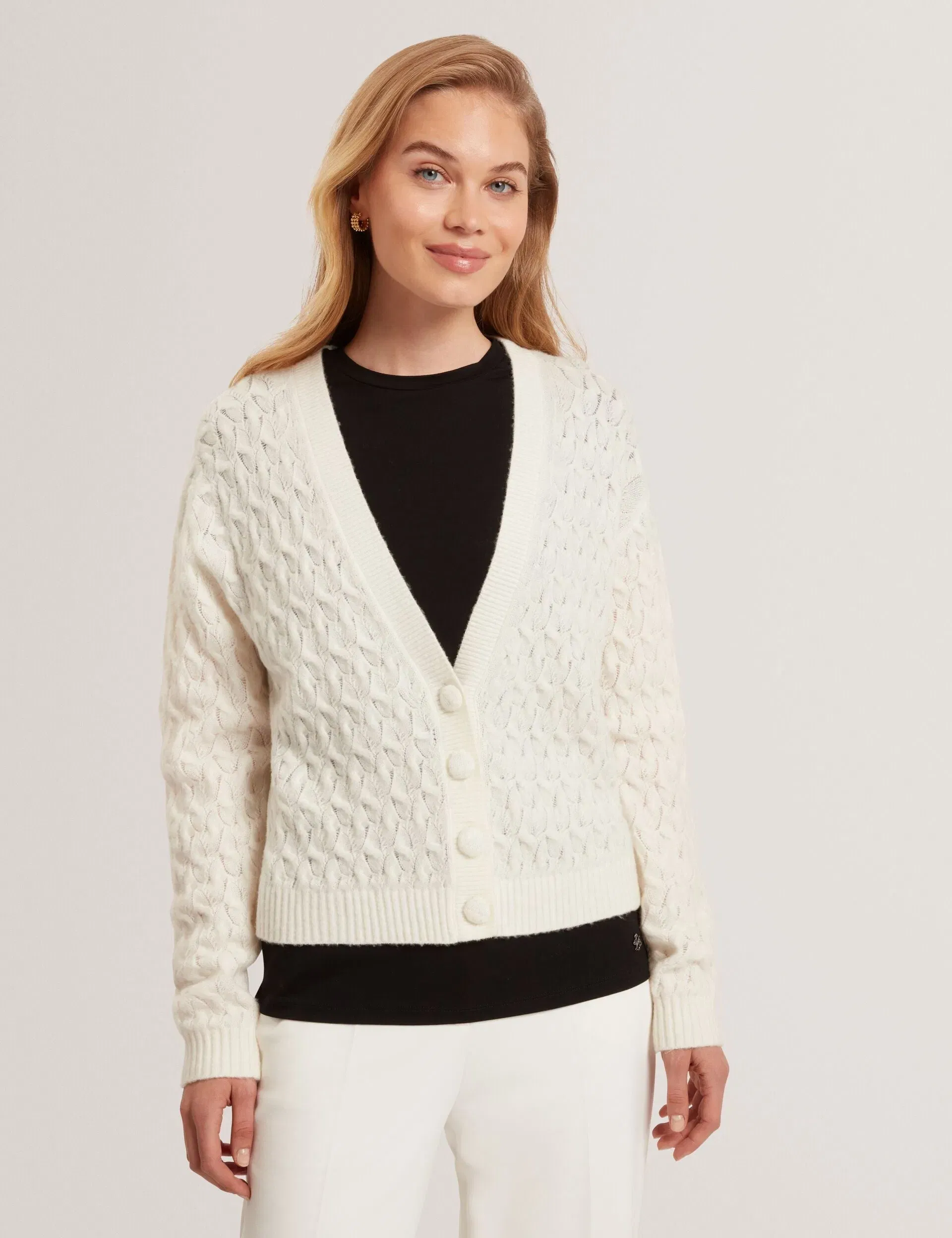 Ted Baker Kylana Cable Knit Vneck Wool Cardigan Women's