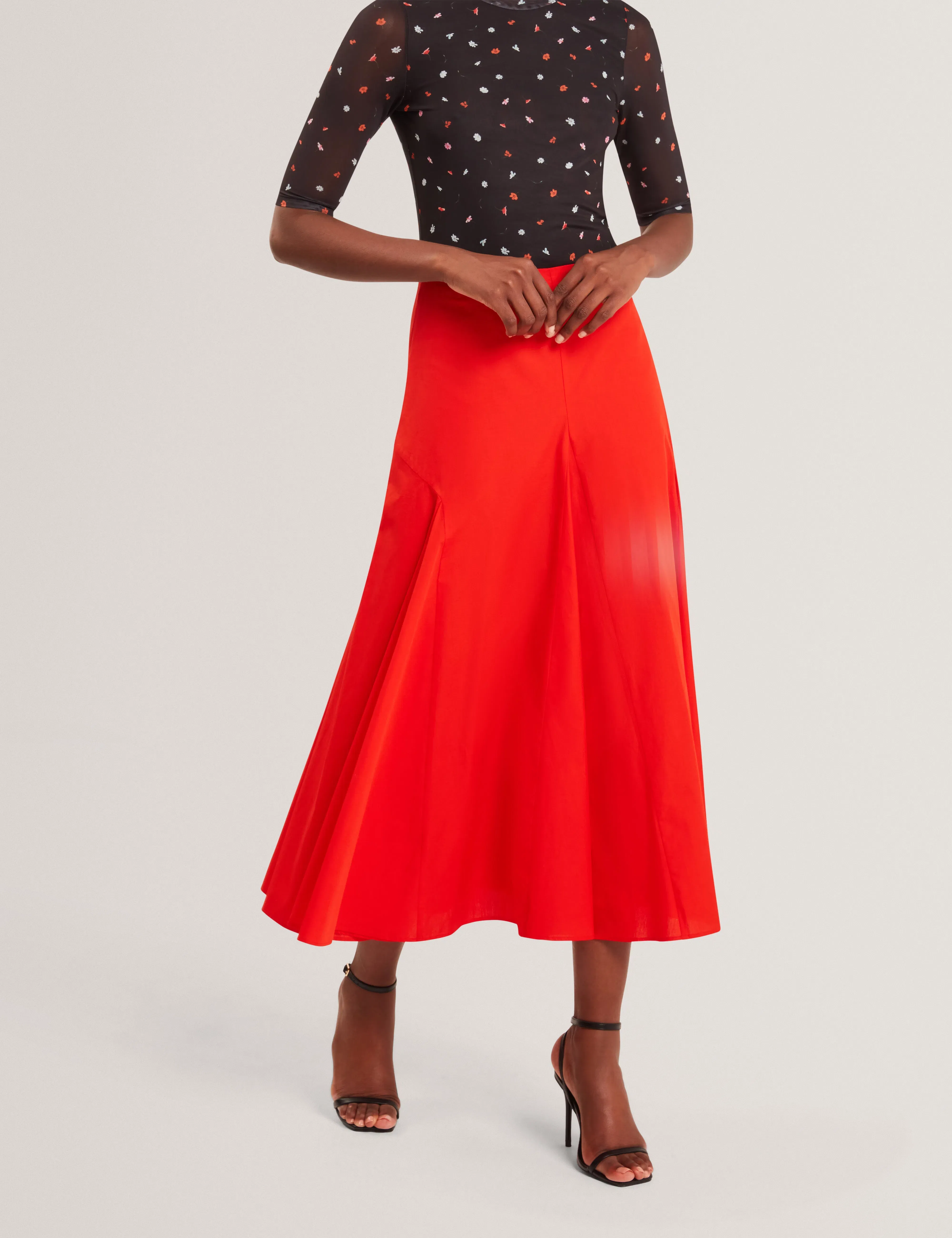 Ted Baker Zanzah Poplin Cotton Pleated Aline Midi Skirt Women's