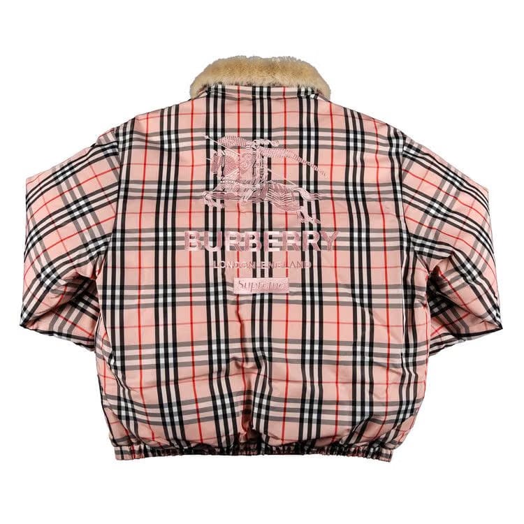 Supreme x Burberry Shearling Collar Down Puffer Jacket Pink