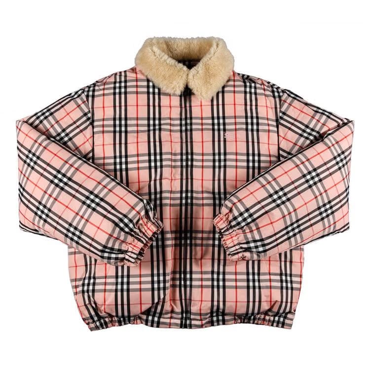 Supreme x Burberry Shearling Collar Down Puffer Jacket Pink