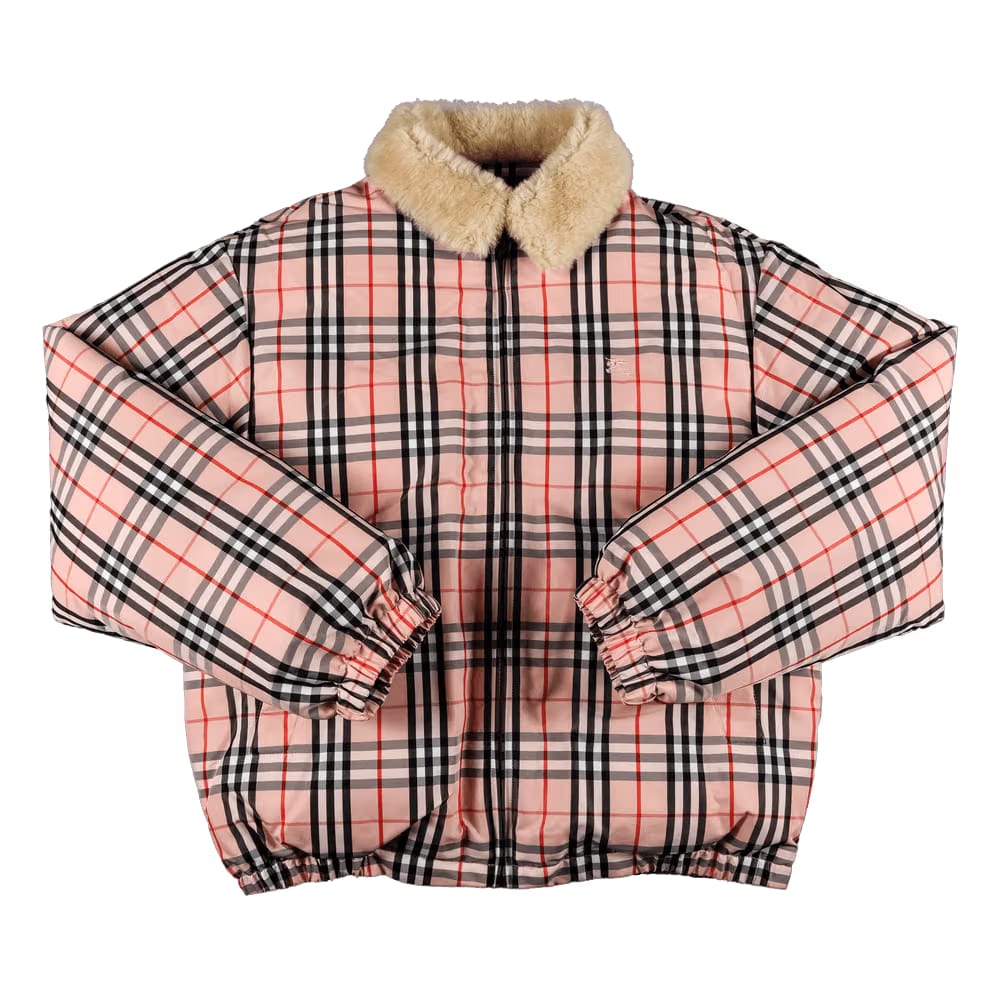 Supreme x Burberry Shearling Collar Down Puffer Jacket Pink