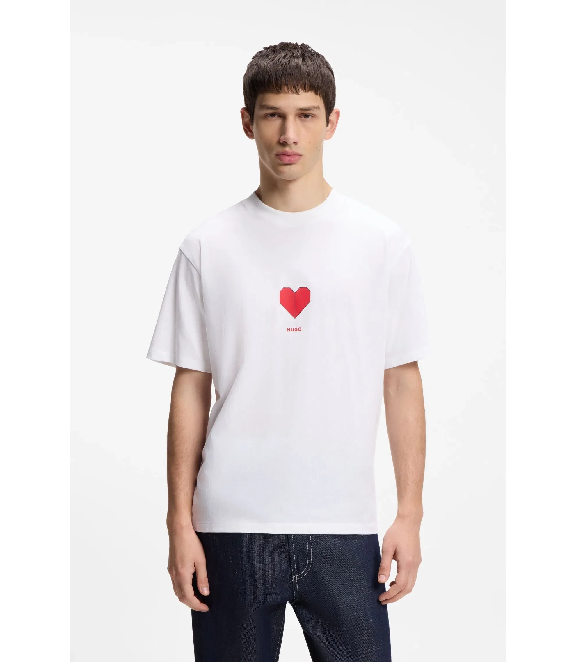 Hugo All Gender Cotton Jersey T-Shirt With Origami Heart Prints White