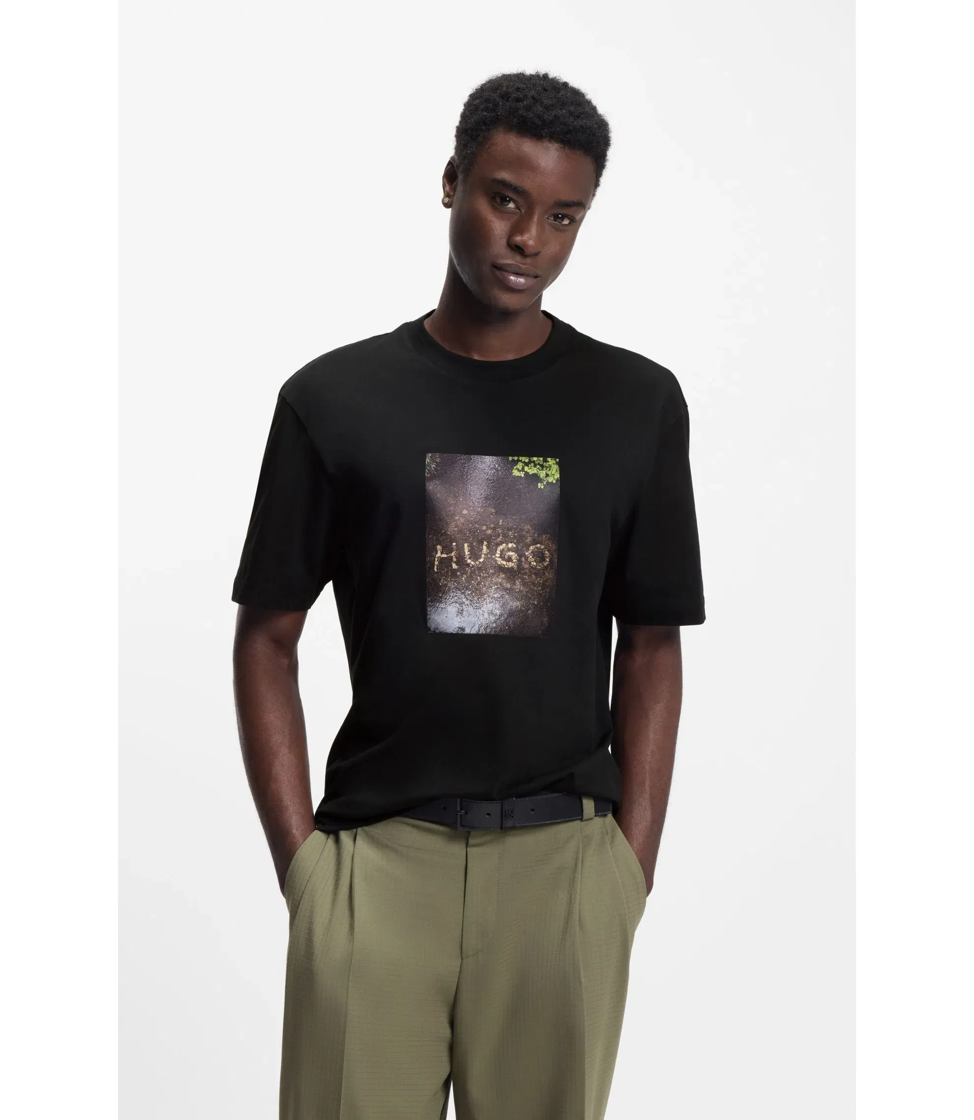 Hugo Appliqu Print T-Shirt In Cotton Jersey Black