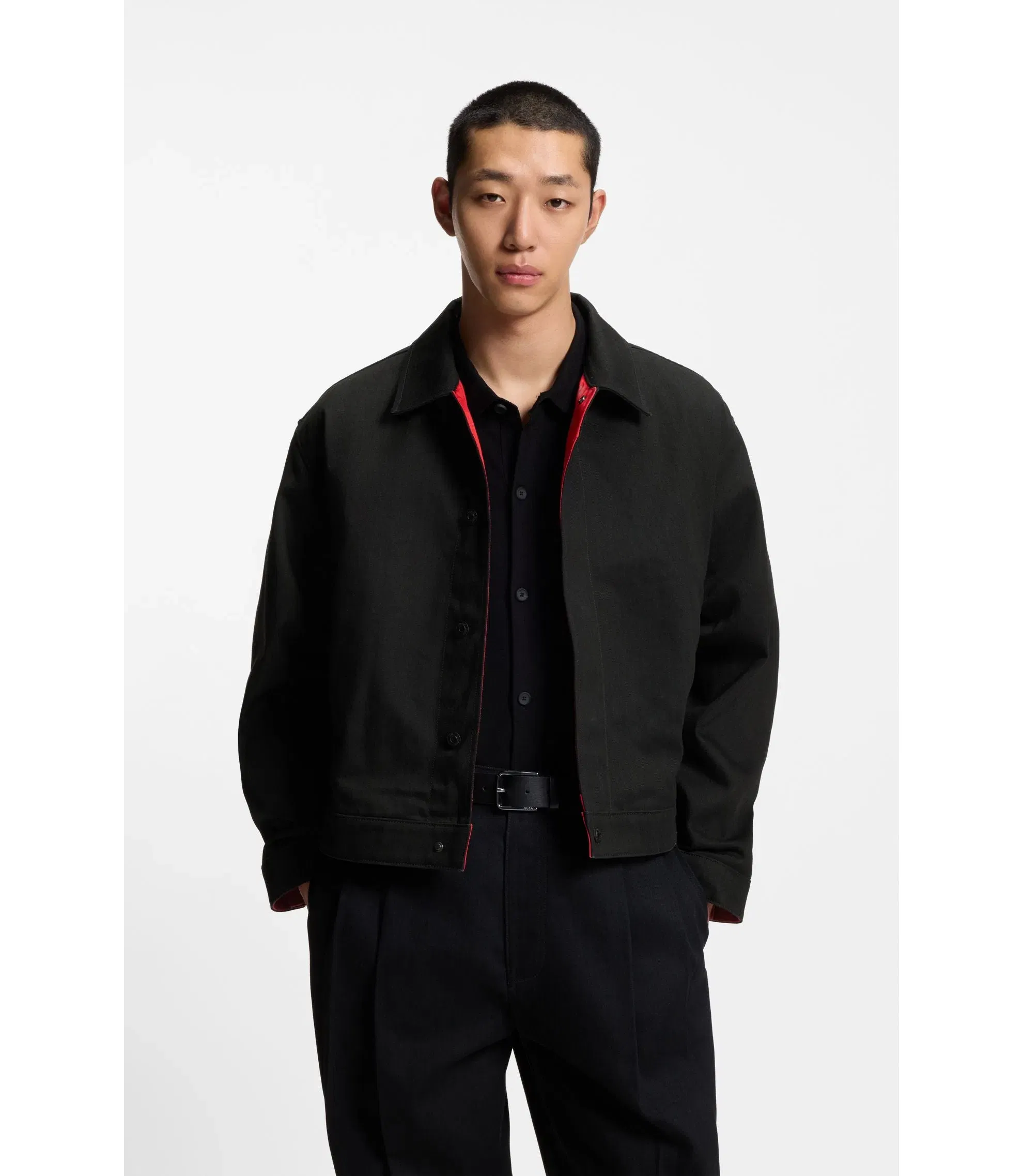 Hugo Black Regular Fit Jacket In Japanese Denim Black