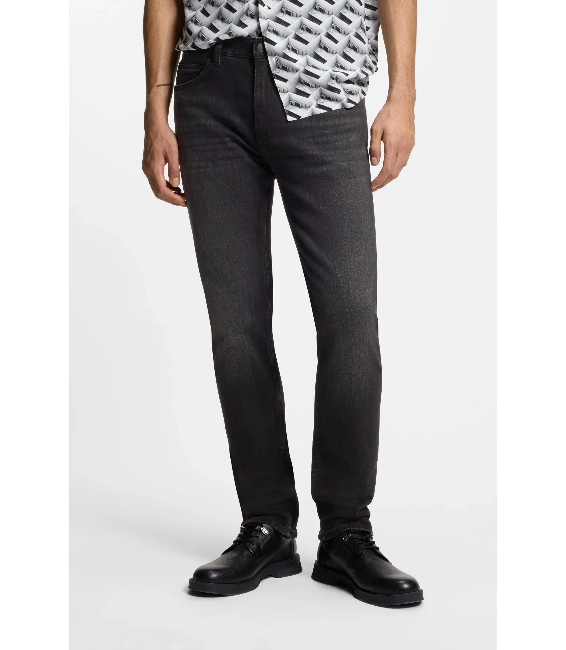Hugo Black Slim Fit Jeans In Stretch Denim Dark Grey