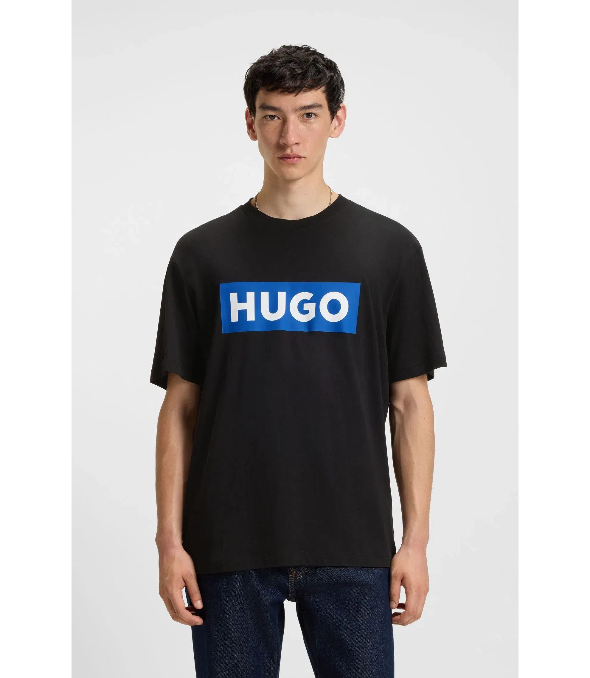 Hugo Blue Logo T-Shirt In Cotton Jersey Black