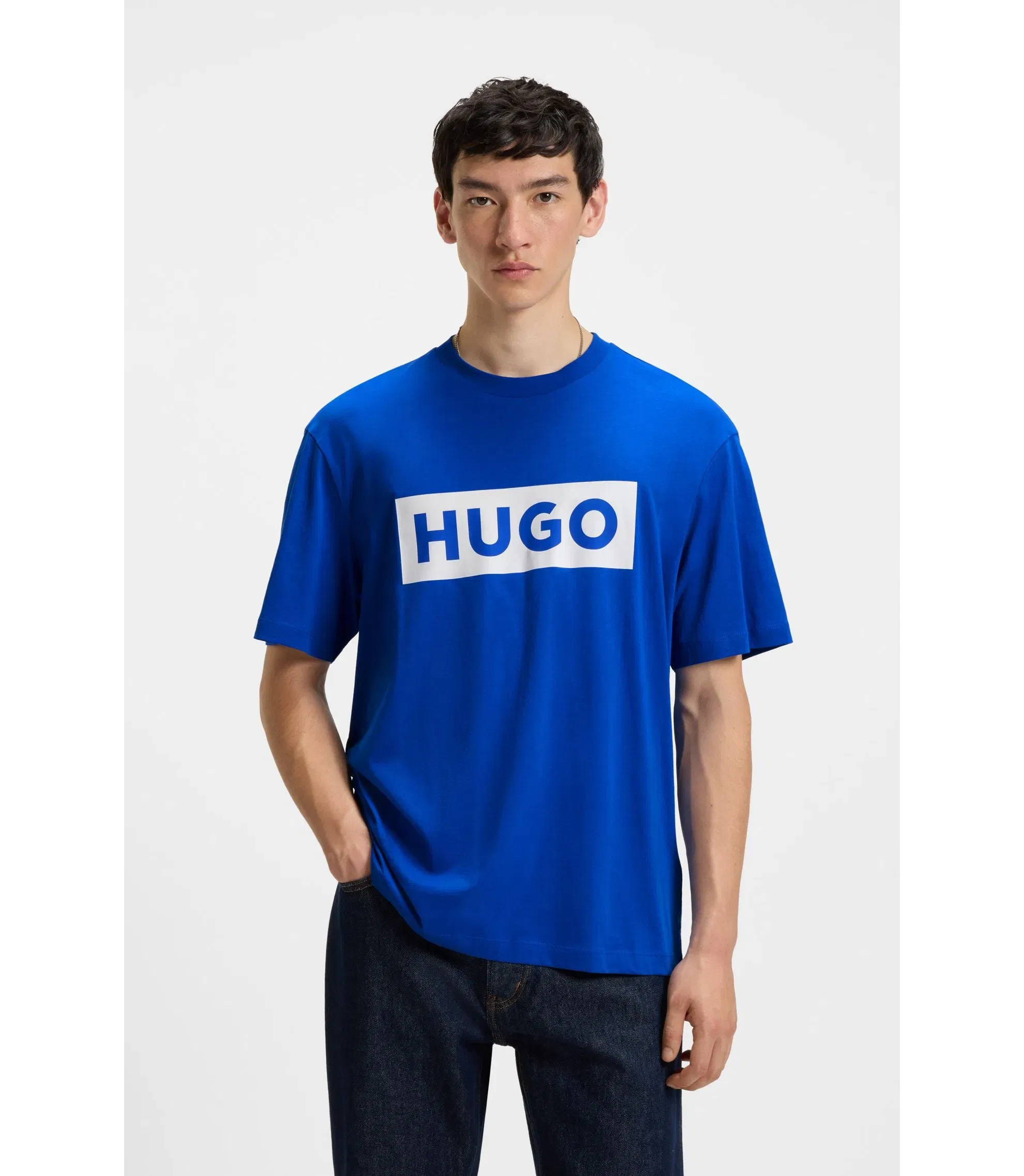 Hugo Blue Logo T-Shirt In Cotton Jersey Light Blue