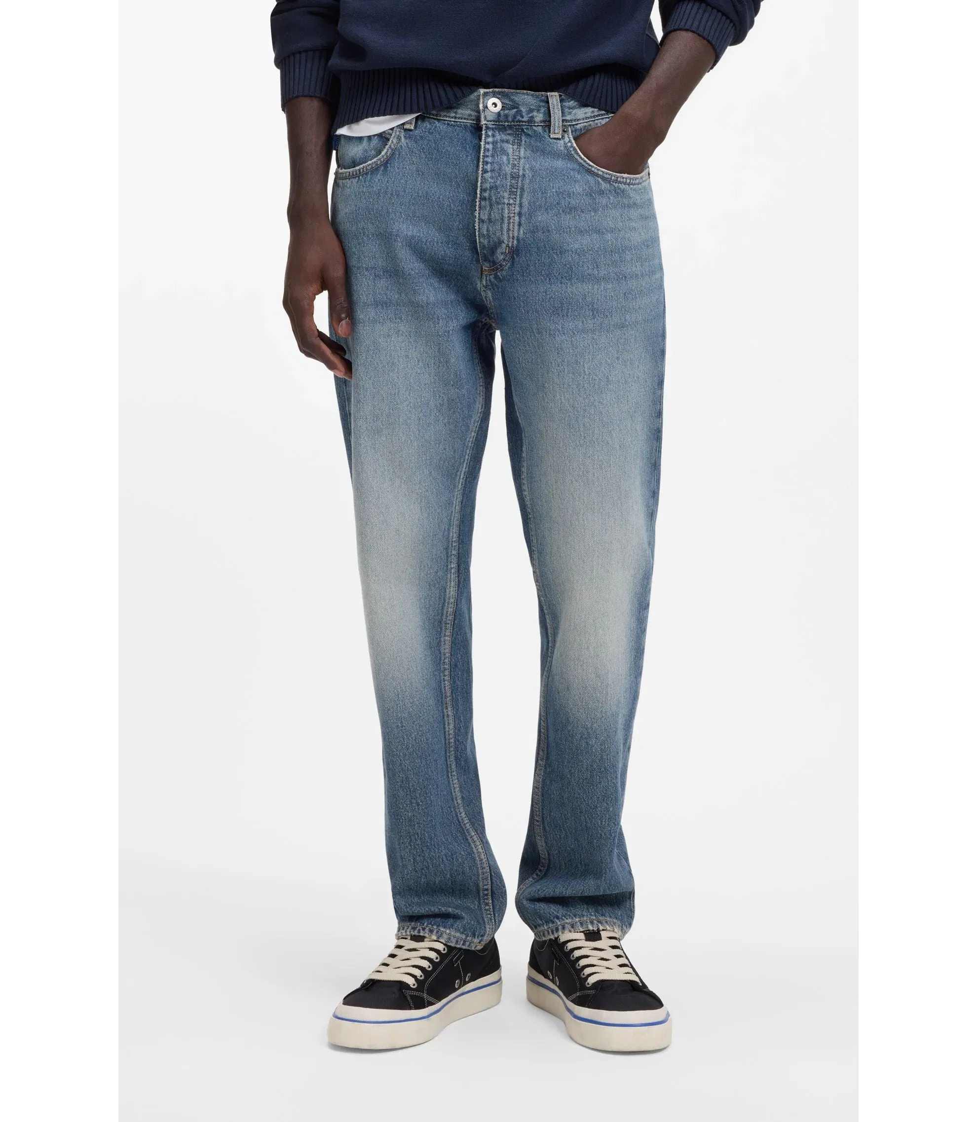 Hugo Blue Regular Fit Jeans In Whiskered Denim Blue