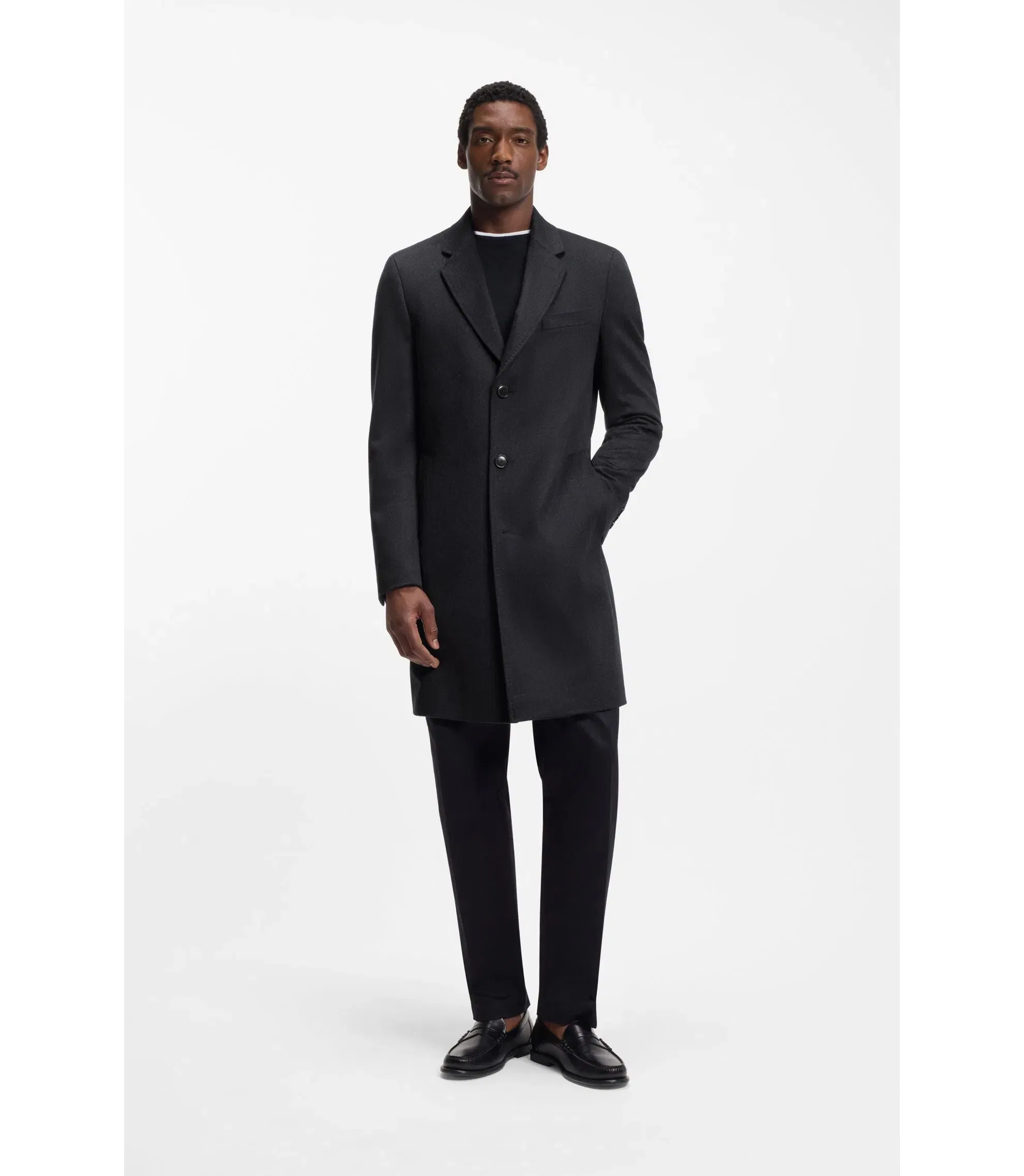 Boss Cashmere Coat In A Slim Fit Dark Blue