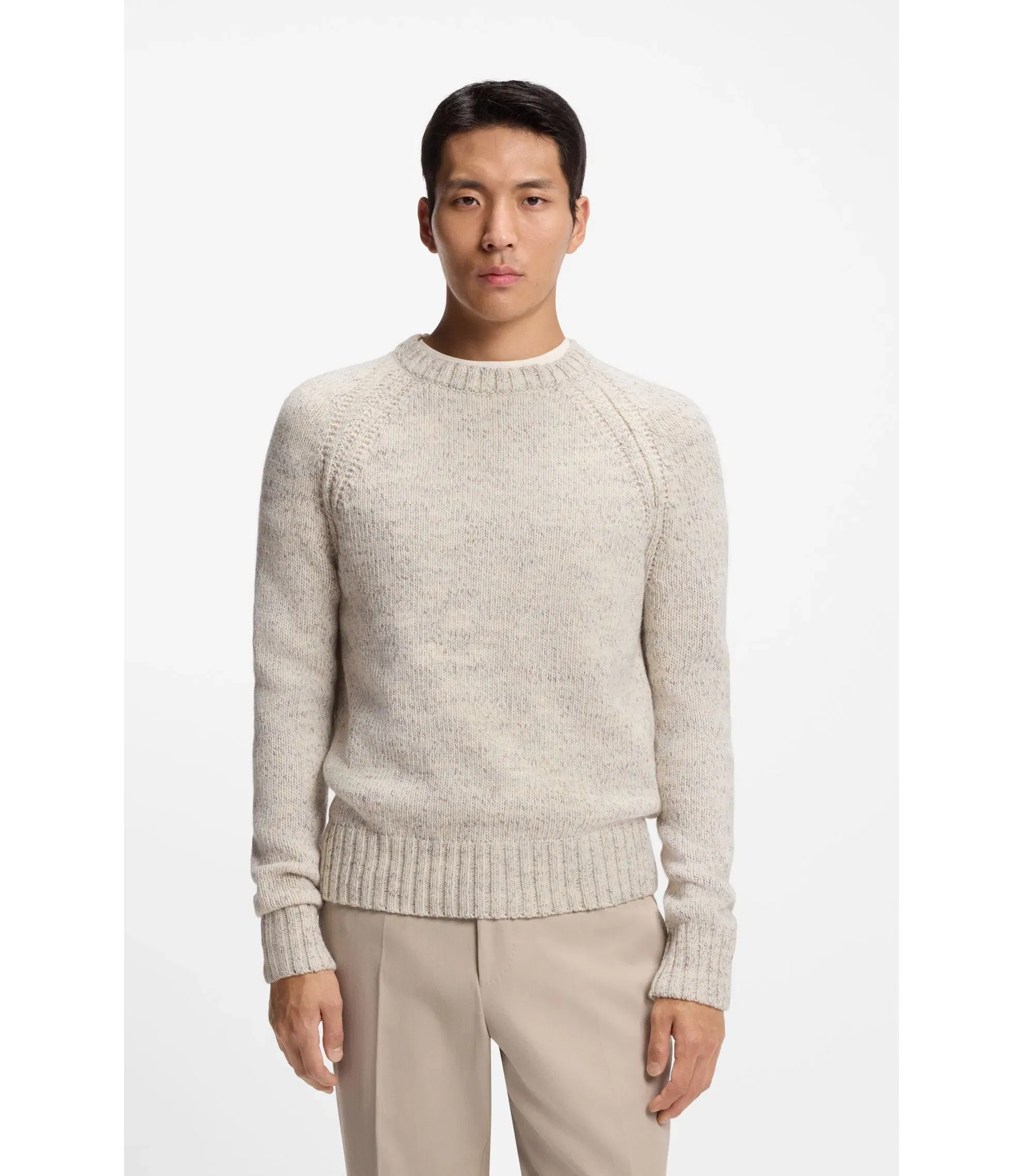 Boss Cashmere Wool Sweater With A Tweed Effect White