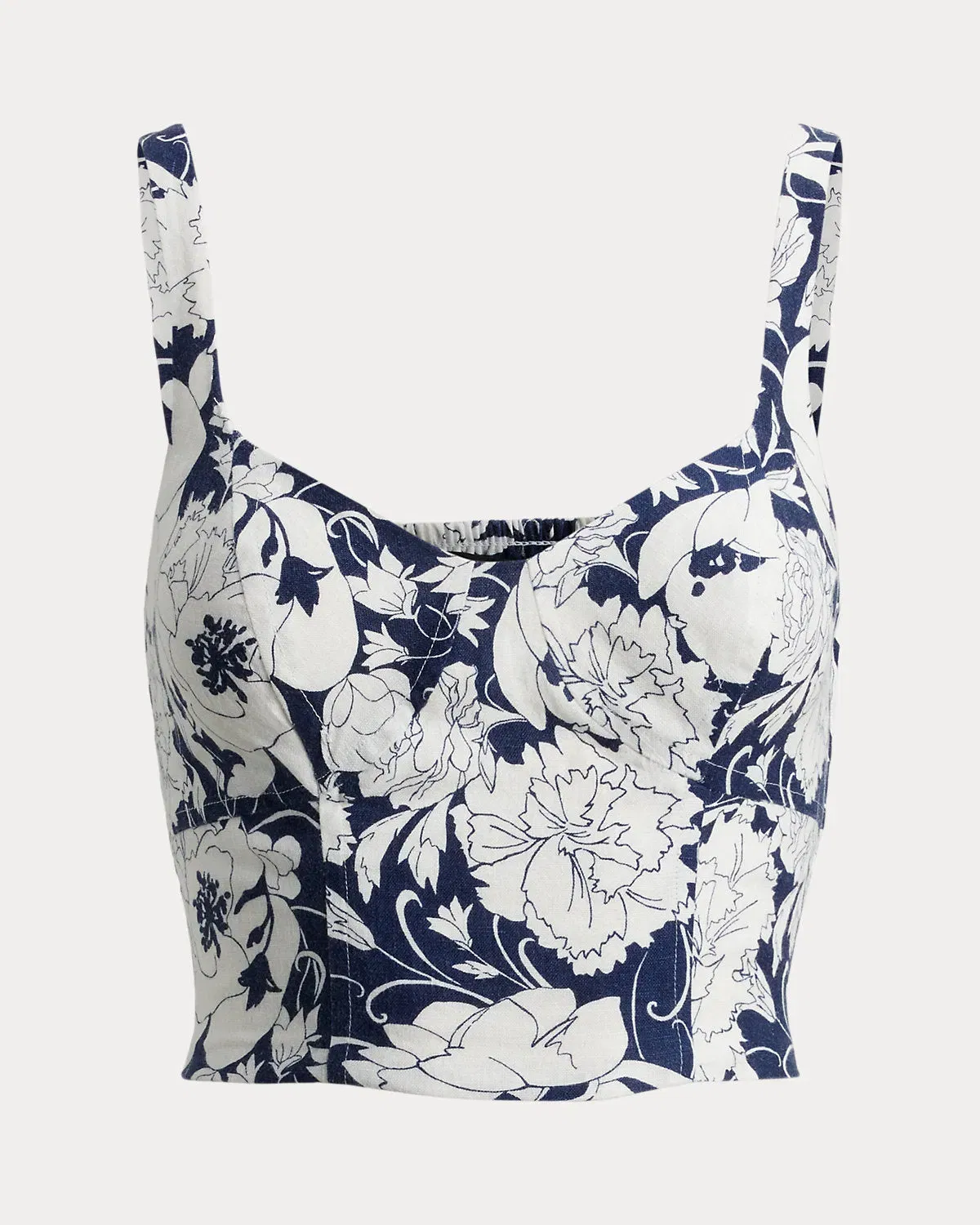 Ralph Lauren Floral Linen Cropped Bustier Blouse