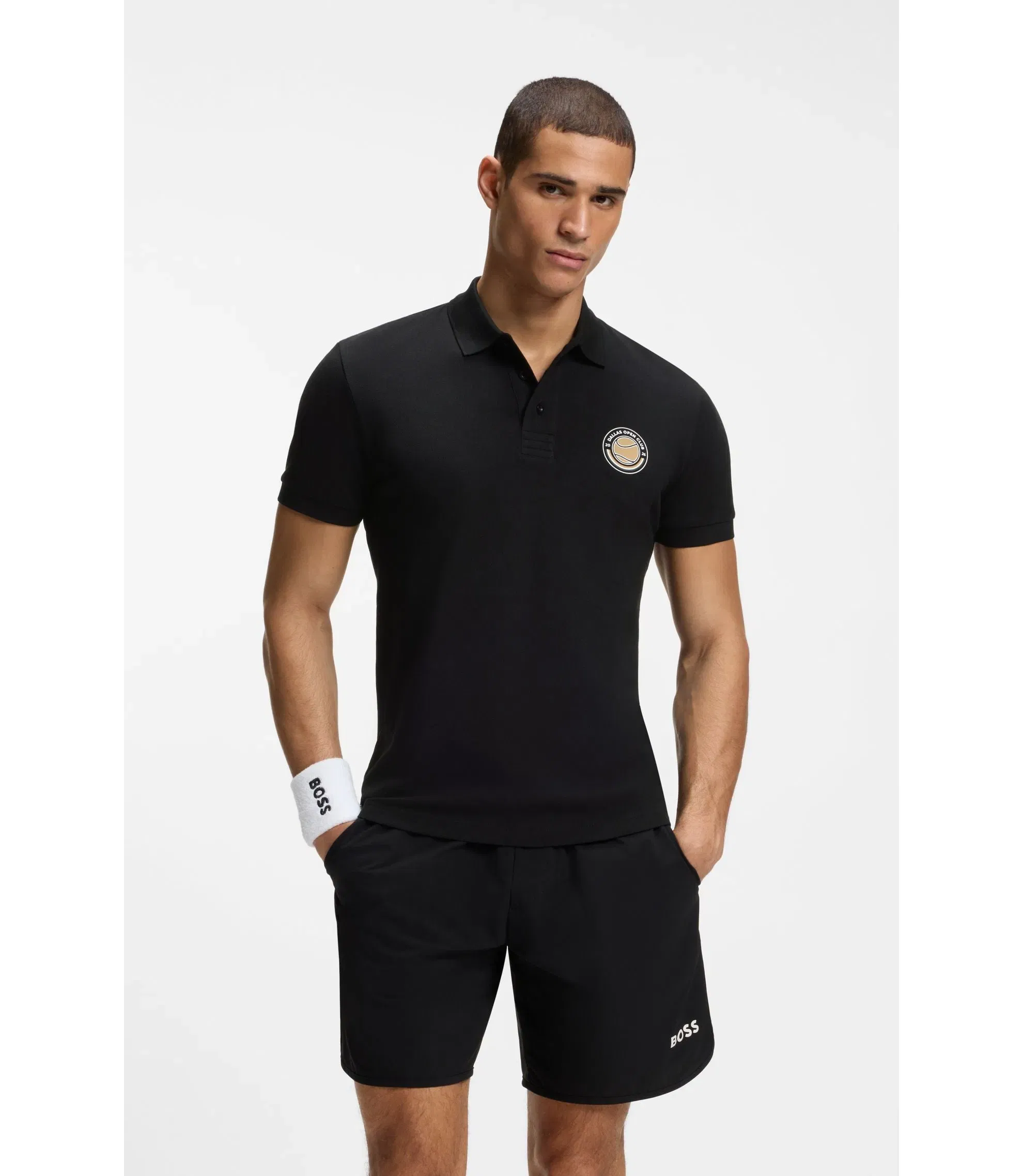 Boss Cotton Piqu Polo Shirt With Tennis Artwork Black