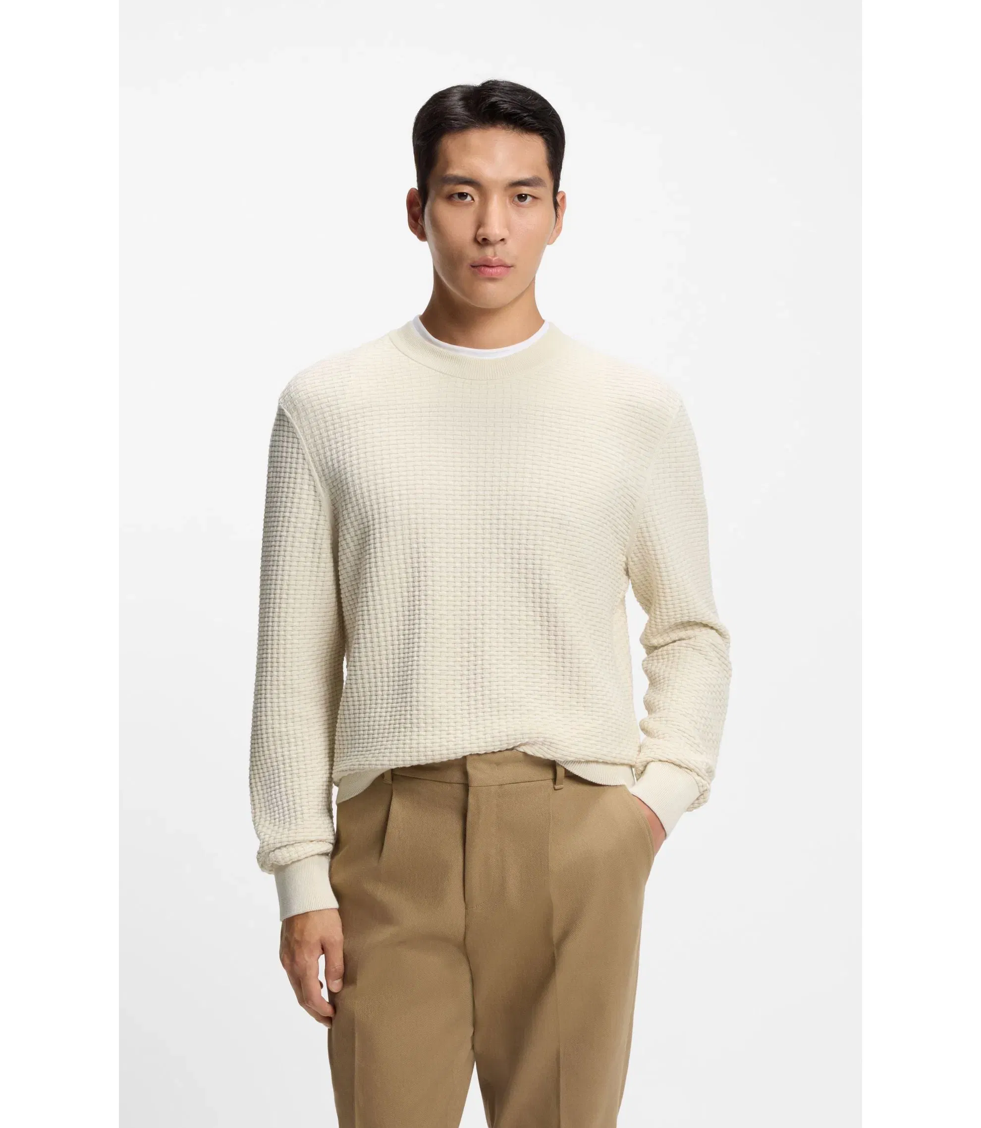 Boss Cotton Sweater With Knitted Structure White