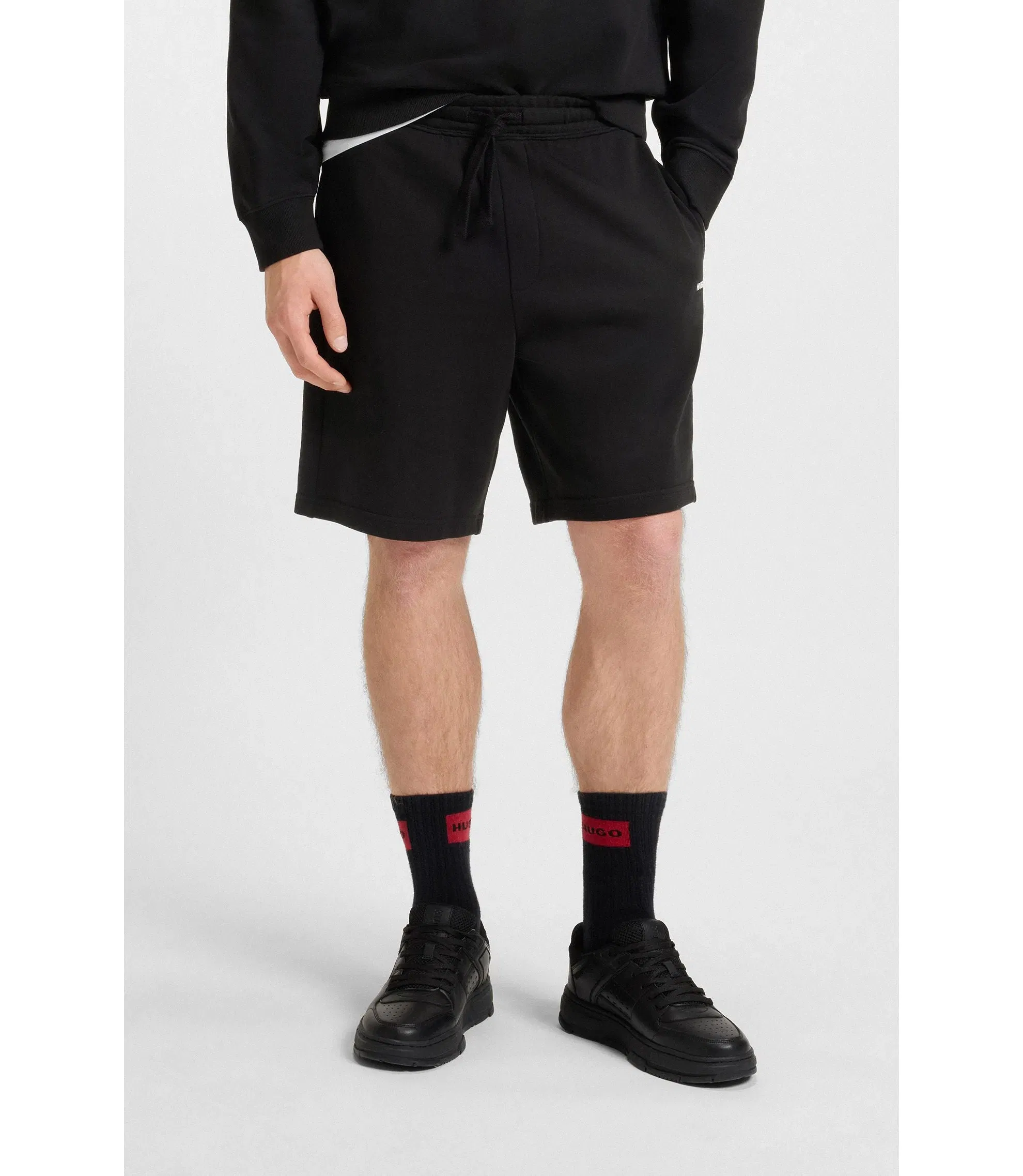 Hugo Cotton Terry Shorts With Logo Print Black