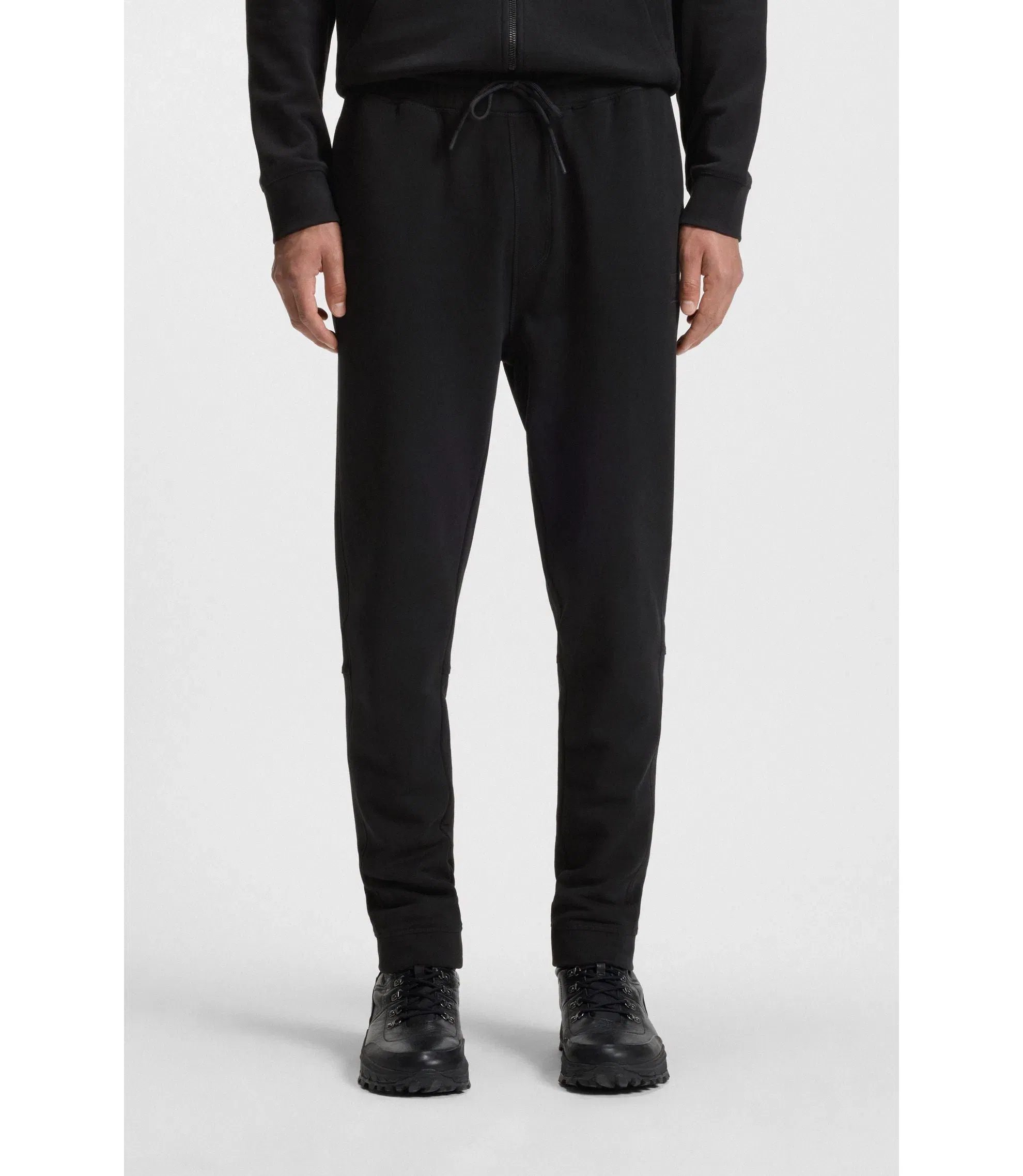 Boss Cotton Terry Sweatpants With Logo Patch Black
