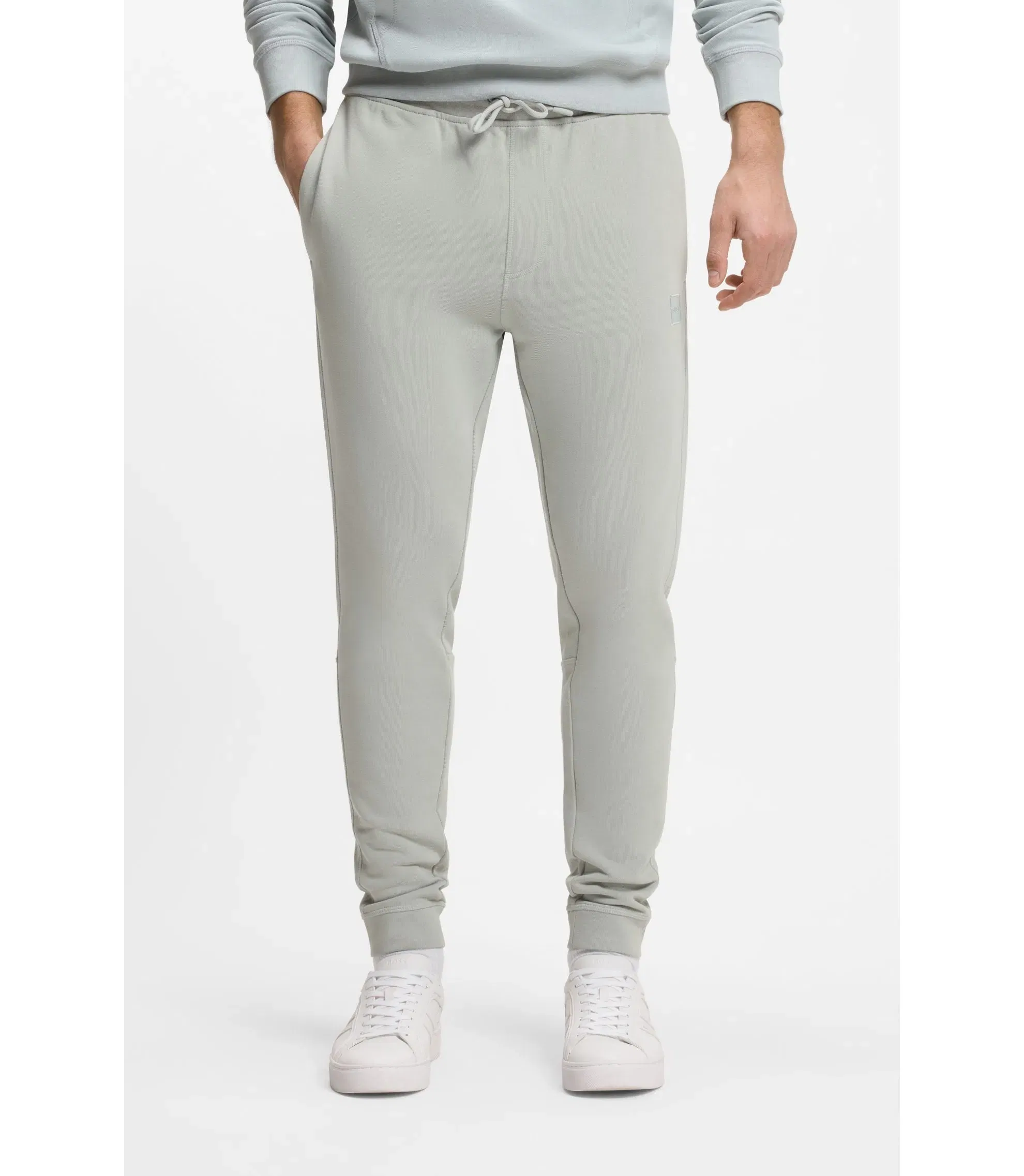 Boss Cotton Terry Sweatpants With Logo Patch Silver