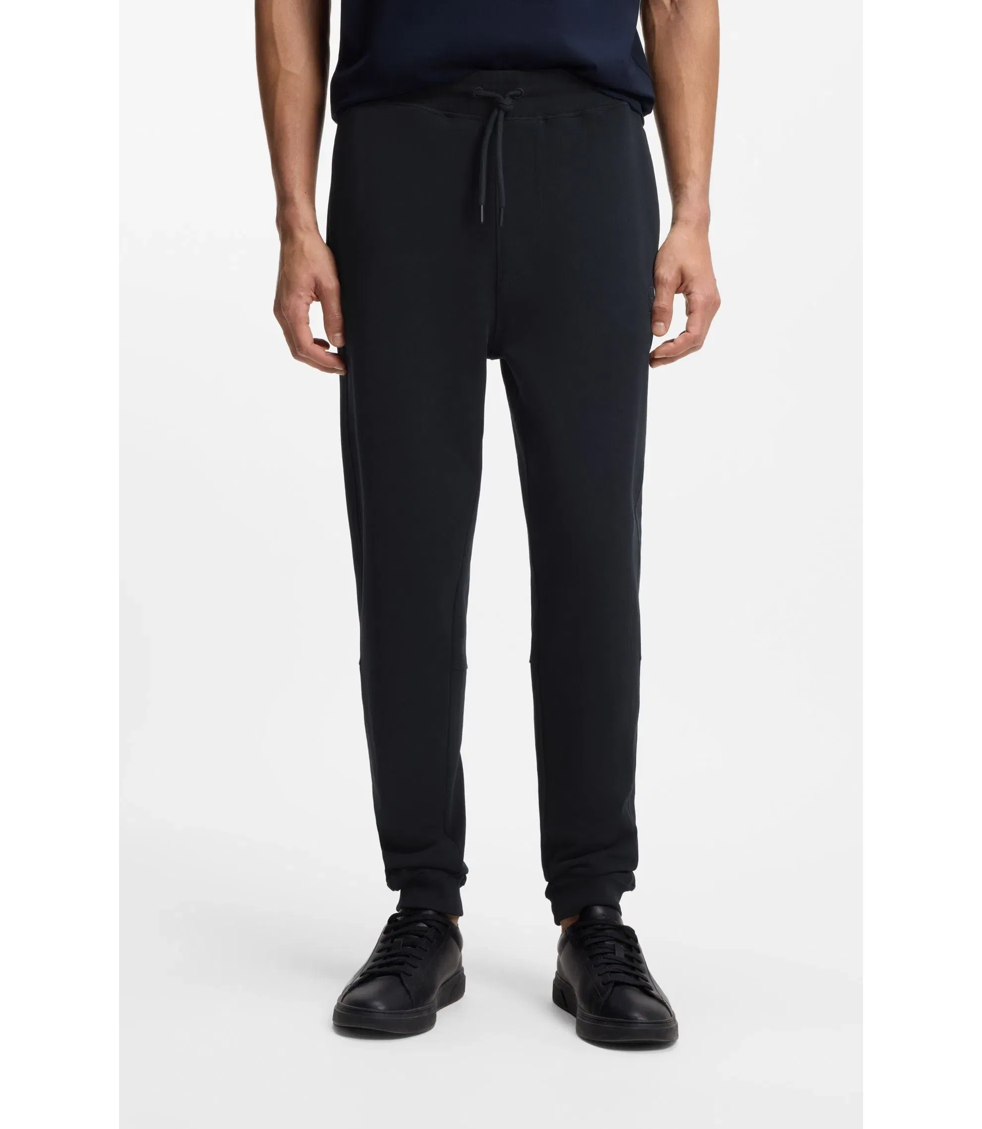 Boss Cotton Terry Sweatpants With Logo Patch Dark Blue