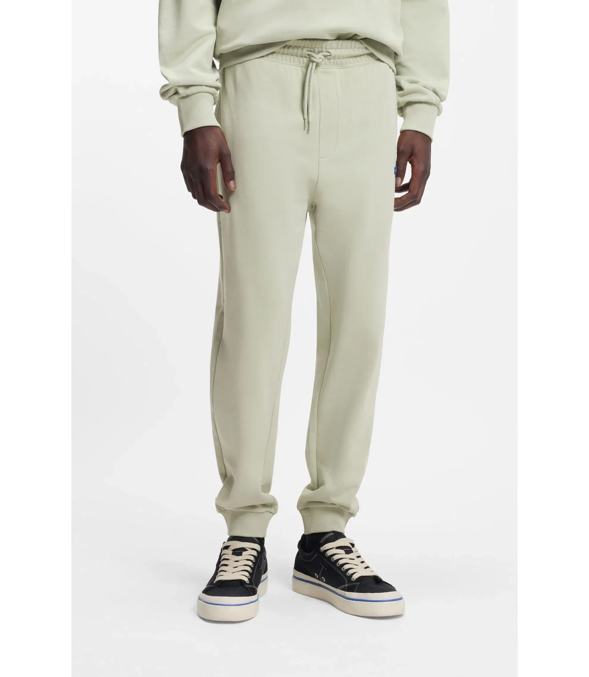 Hugo Cotton Terry Sweatpants With Logo Patch Light Green