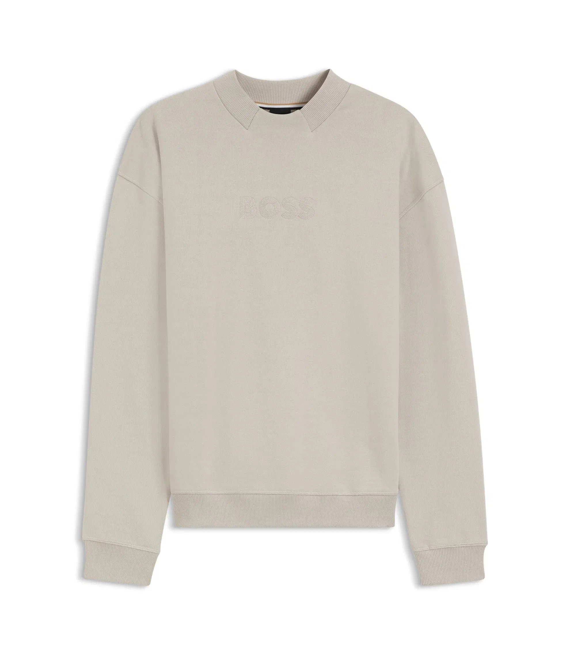 Boss Cotton Terry Sweatshirt With Logo Detail Light Grey