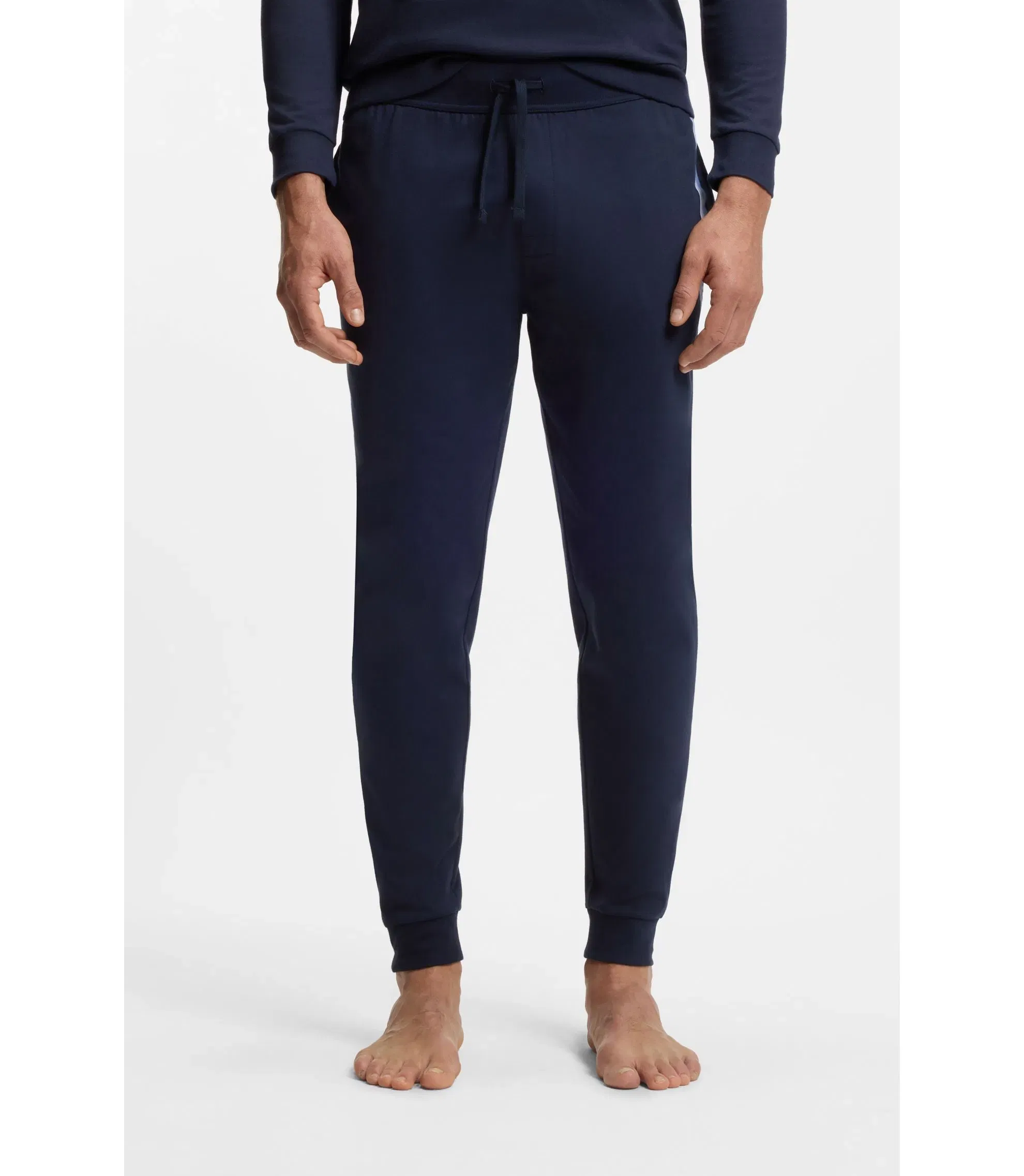 Boss Cotton Terry Tracksuit Bottoms With Logo And Stripes Dark Blue
