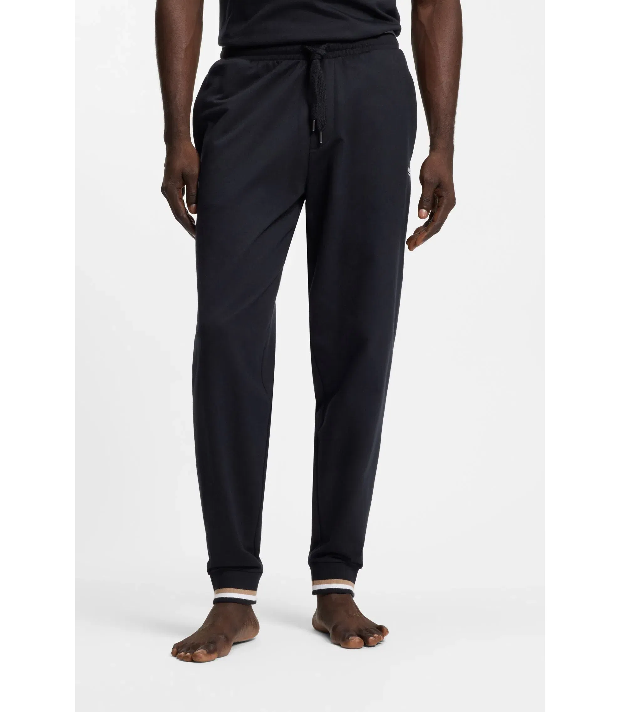 Boss Cotton Terry Tracksuit Bottoms With Signature Stripes And Logo Black