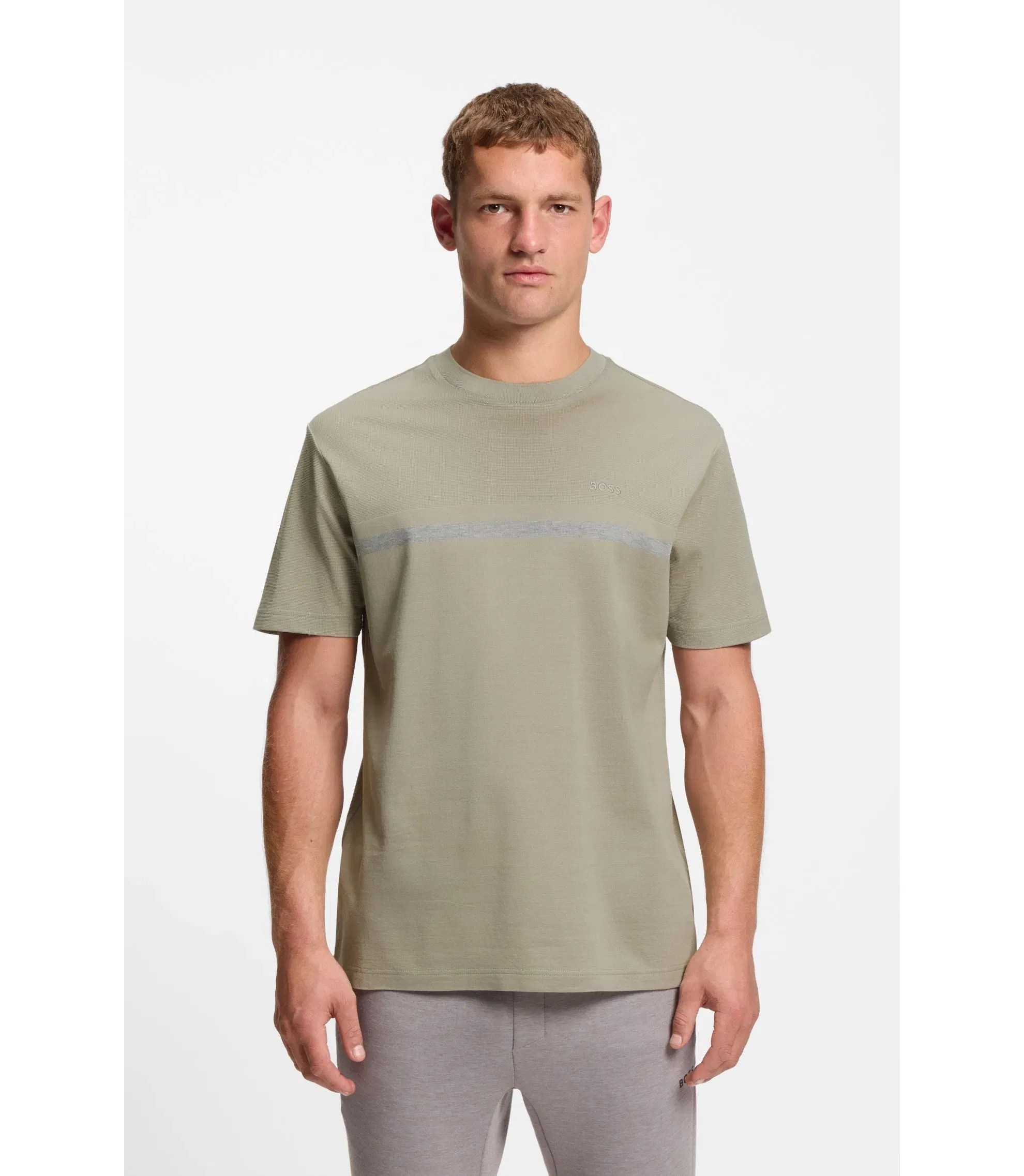 Boss Cotton T-Shirt With Logo And Stripe Light Beige