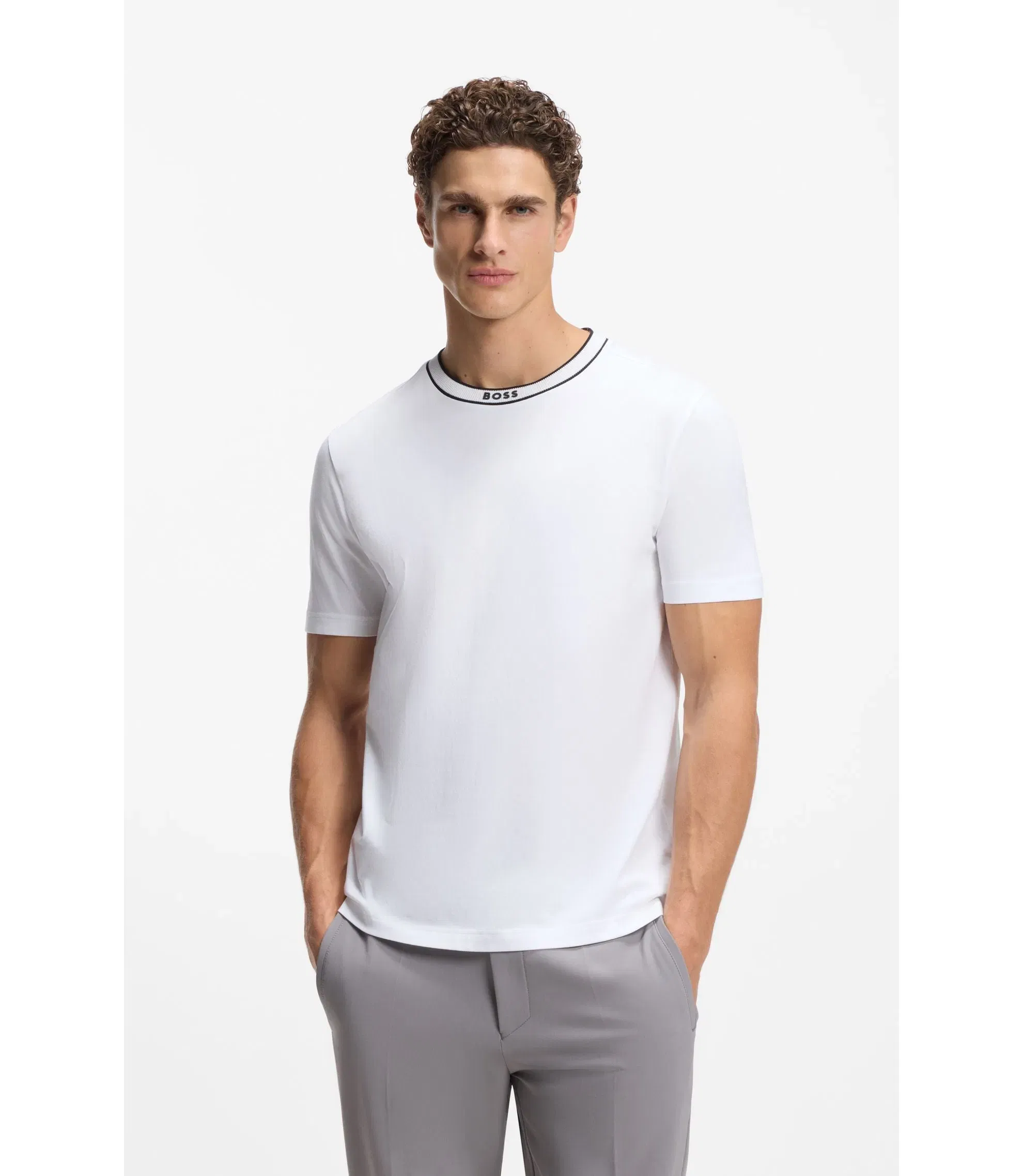 Boss Cotton T-Shirt With Logo Crew Neck White