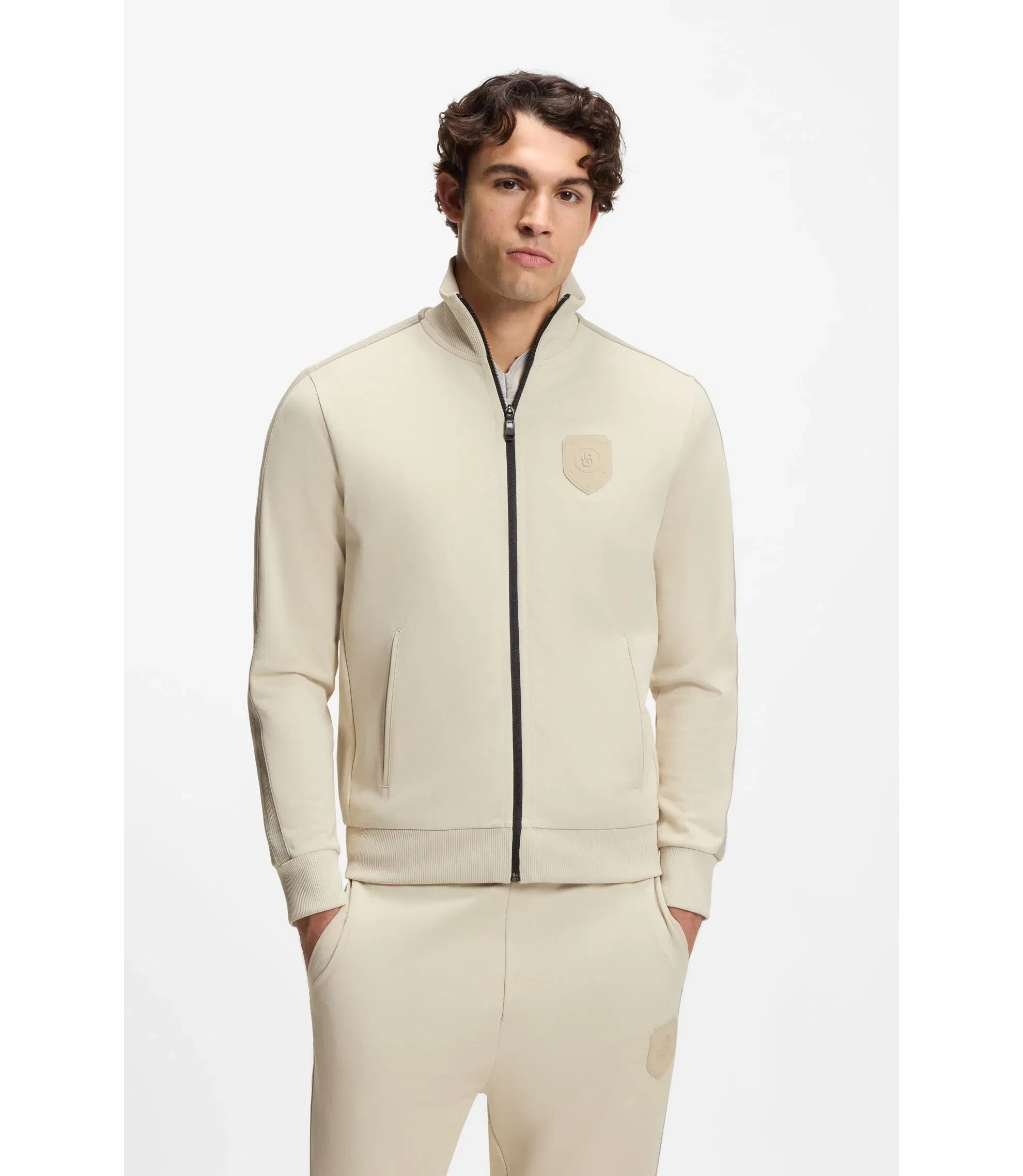 Boss Crest Logo Sweatshirt In A Relaxed Fit Light Beige