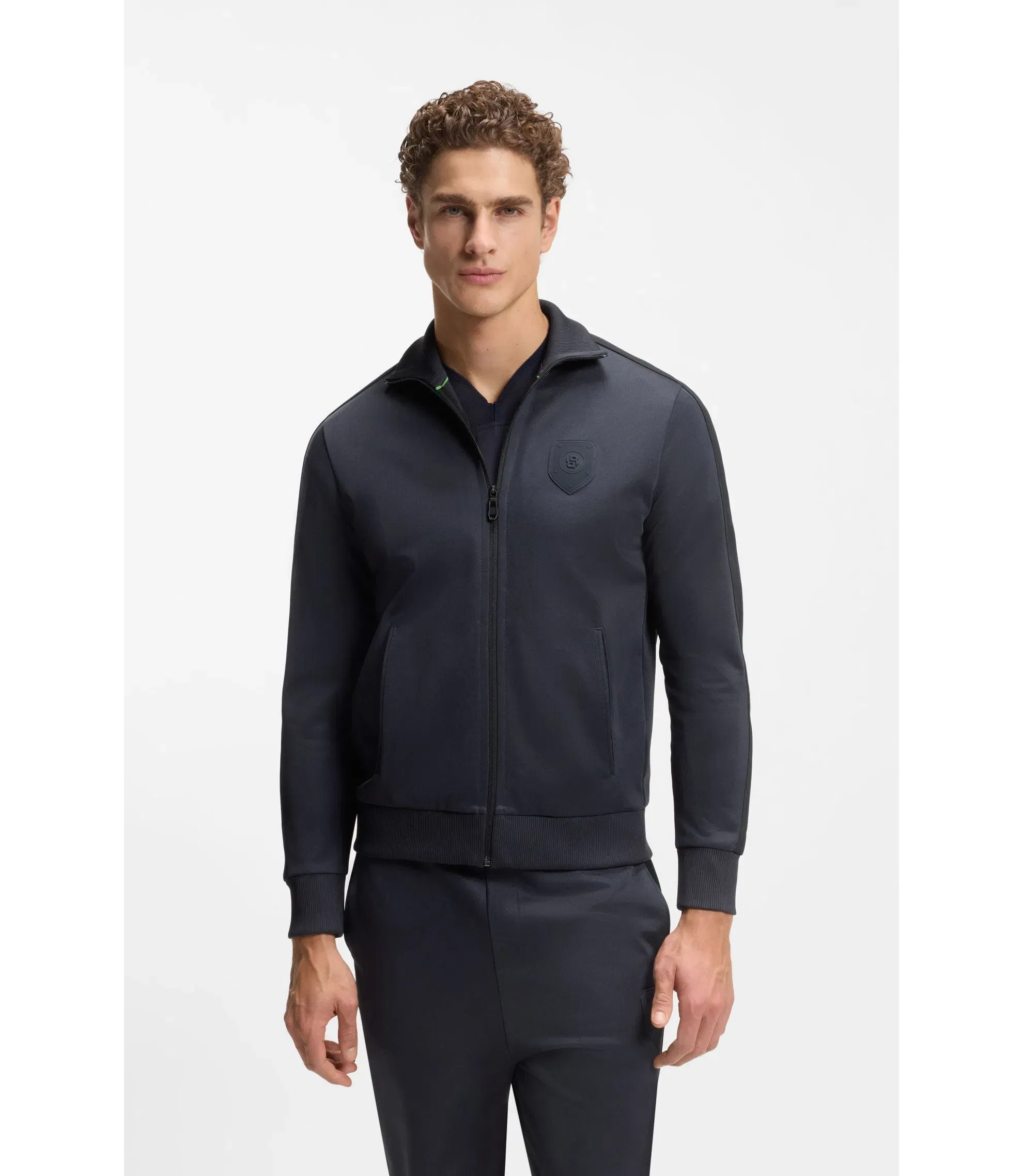 Boss Crest Logo Sweatshirt In A Relaxed Fit Dark Blue