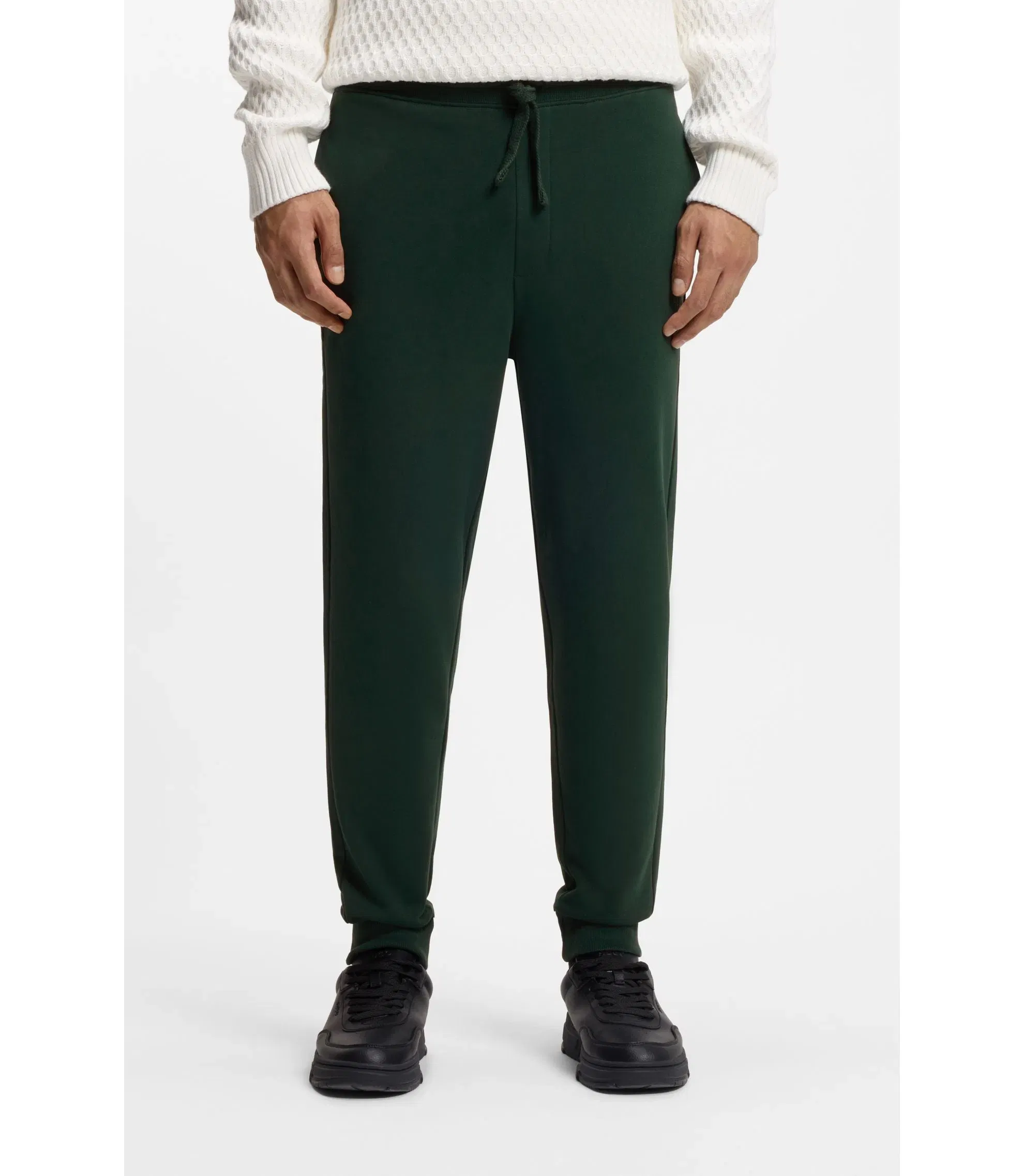 Hugo Cuffed Sweatpants In Cotton Terry With Logo Print Light Green