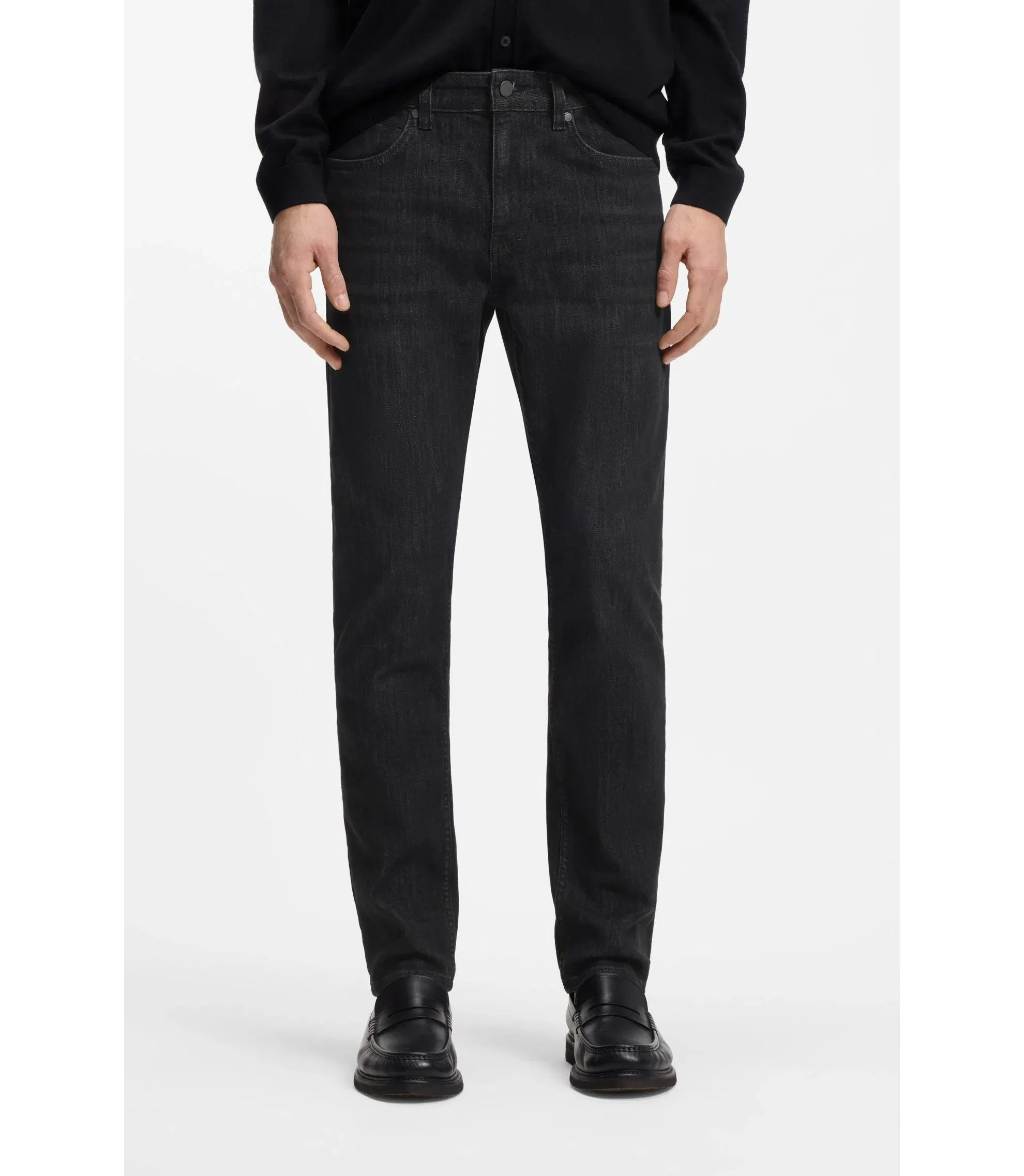 Boss Delaware Grey Slim Fit Jeans In Wrinkle Resistant Denim Black