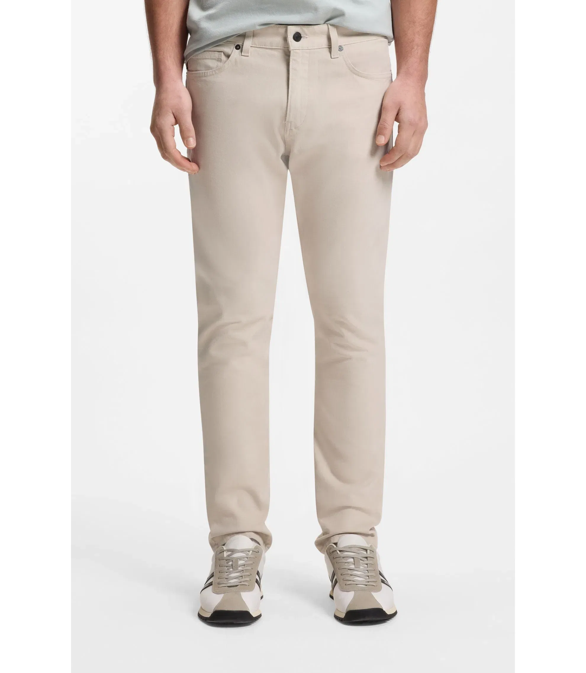 Boss Delaware Trousers In Stretch Cotton Canvas Light Grey