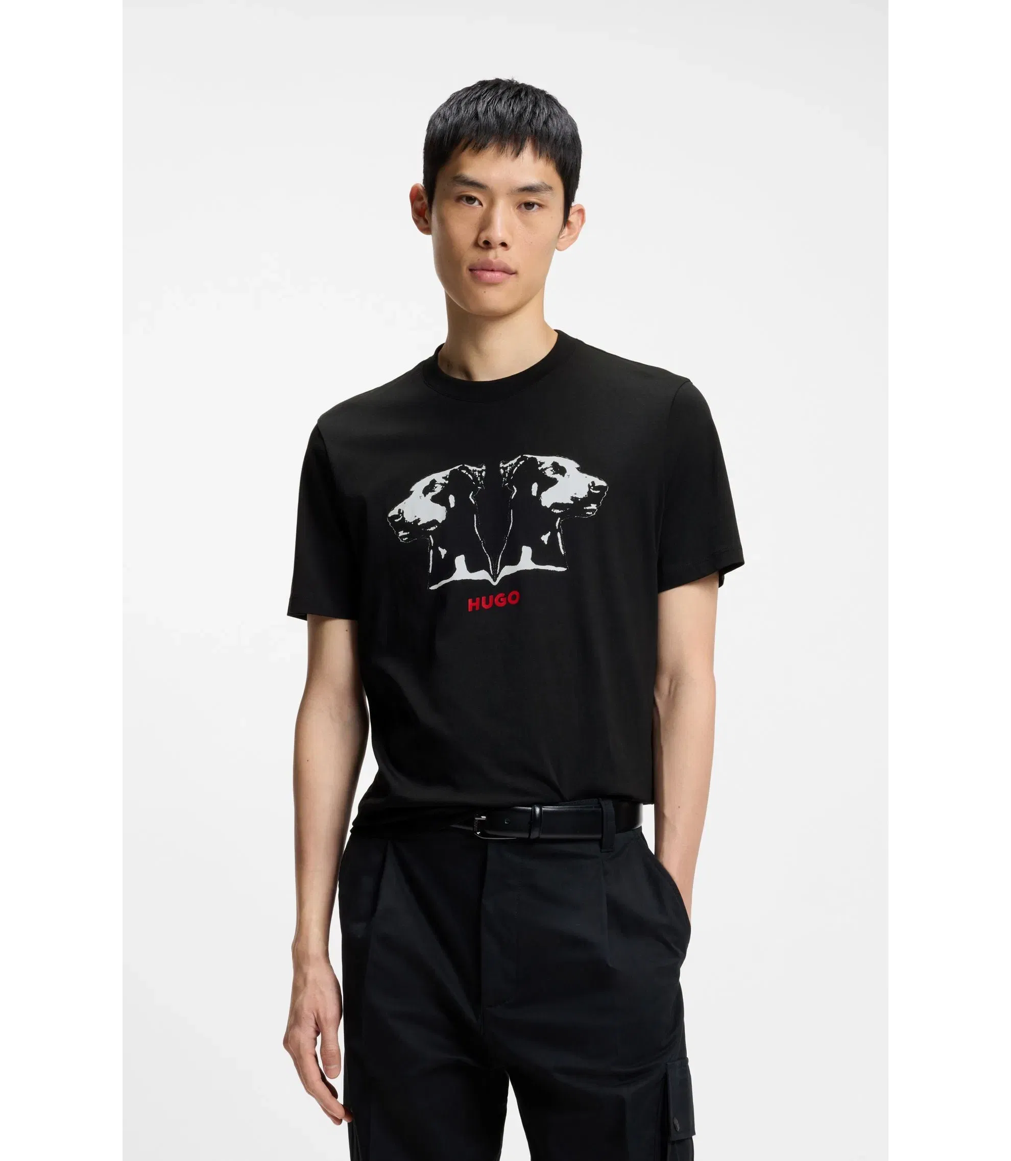 Hugo Dobermann Print T-Shirt In Cotton Jersey Black