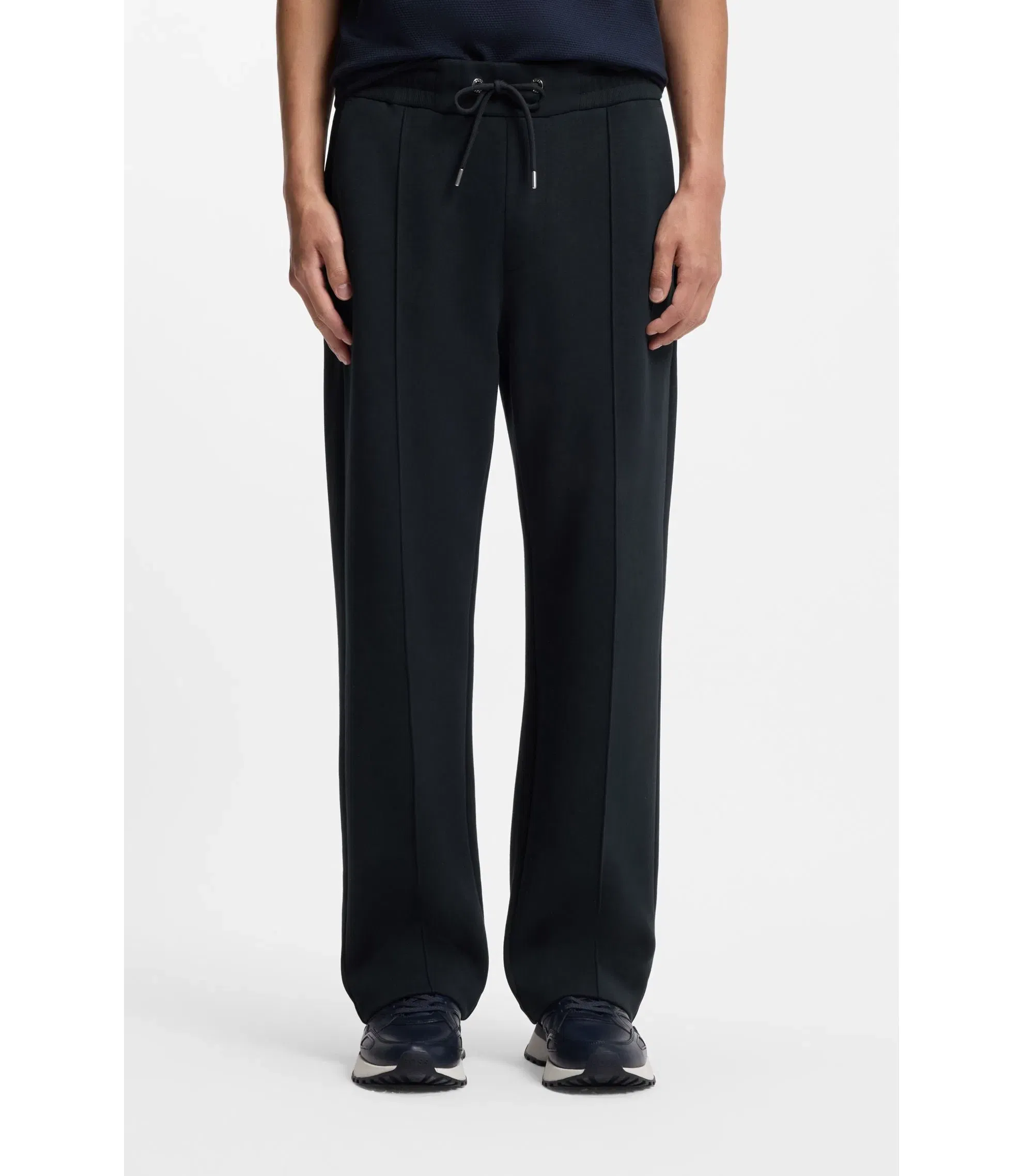 Boss Drawcord Waist Trousers In A Regular Fit Dark Blue