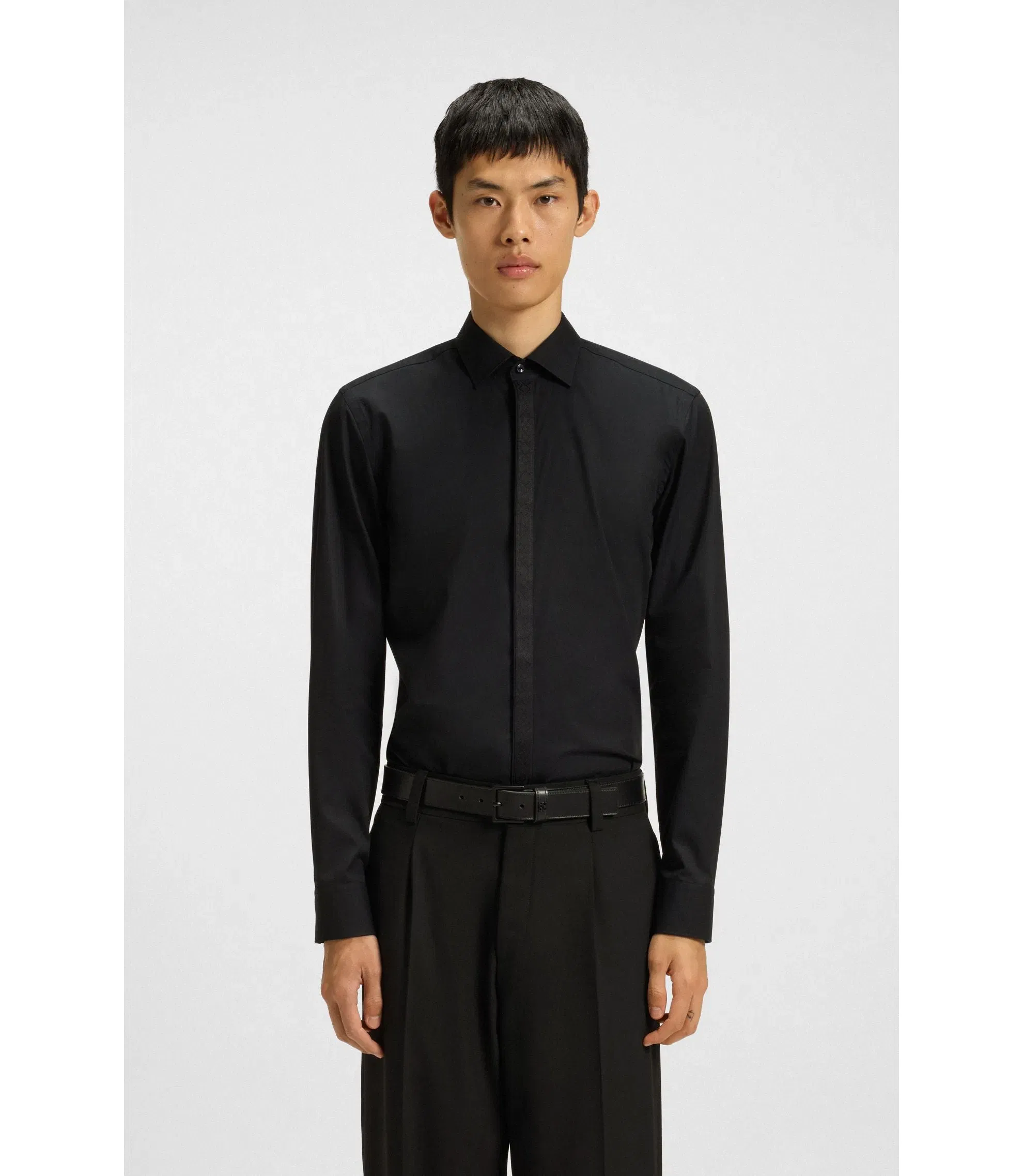 Hugo Easy Iron Slim Fit Shirt In Cotton Poplin Black