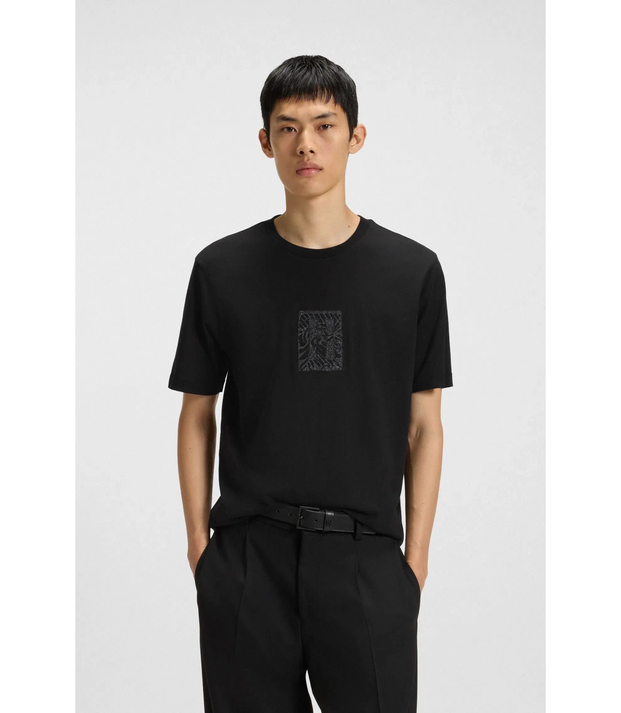 Hugo Embroidered Artwork T-Shirt In Cotton Jersey Black
