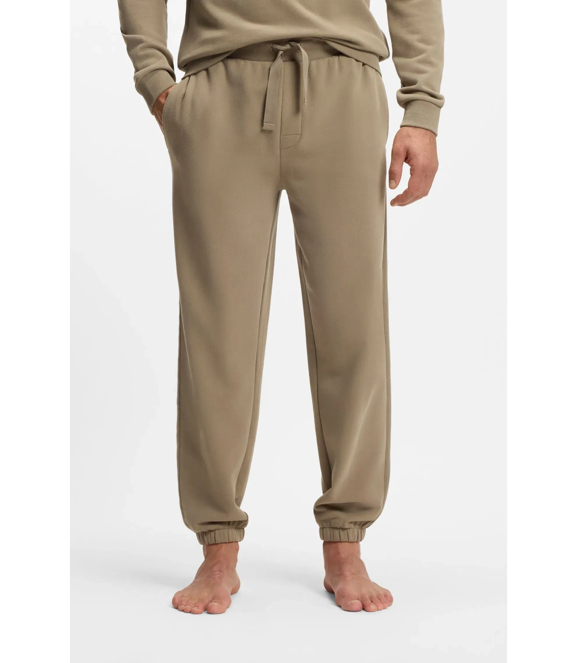Boss Embroidered Logo Tracksuit Bottoms In Cotton Terry Light Brown