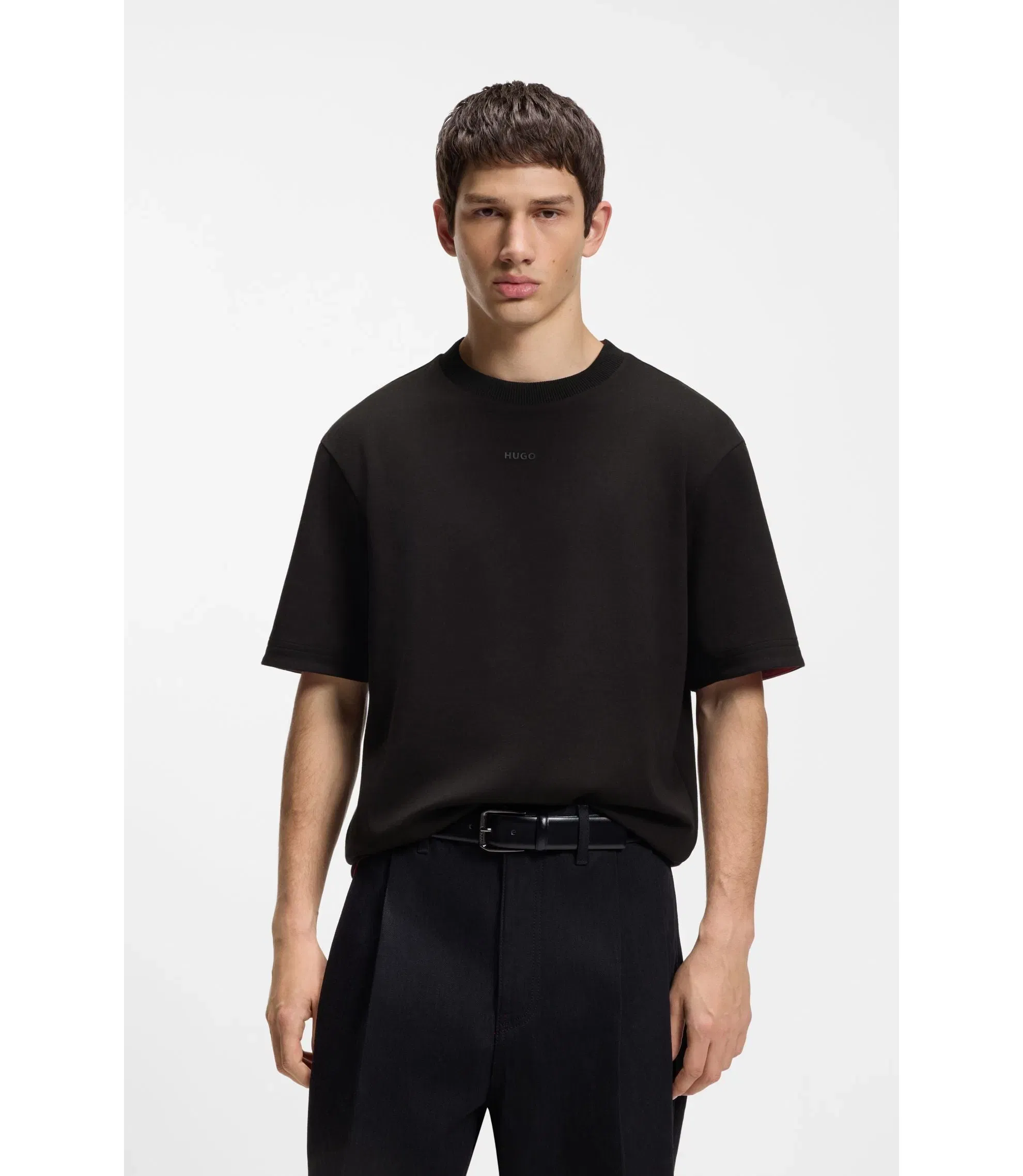 Hugo Embroidered Logo T-Shirt In Stretch Cotton Black