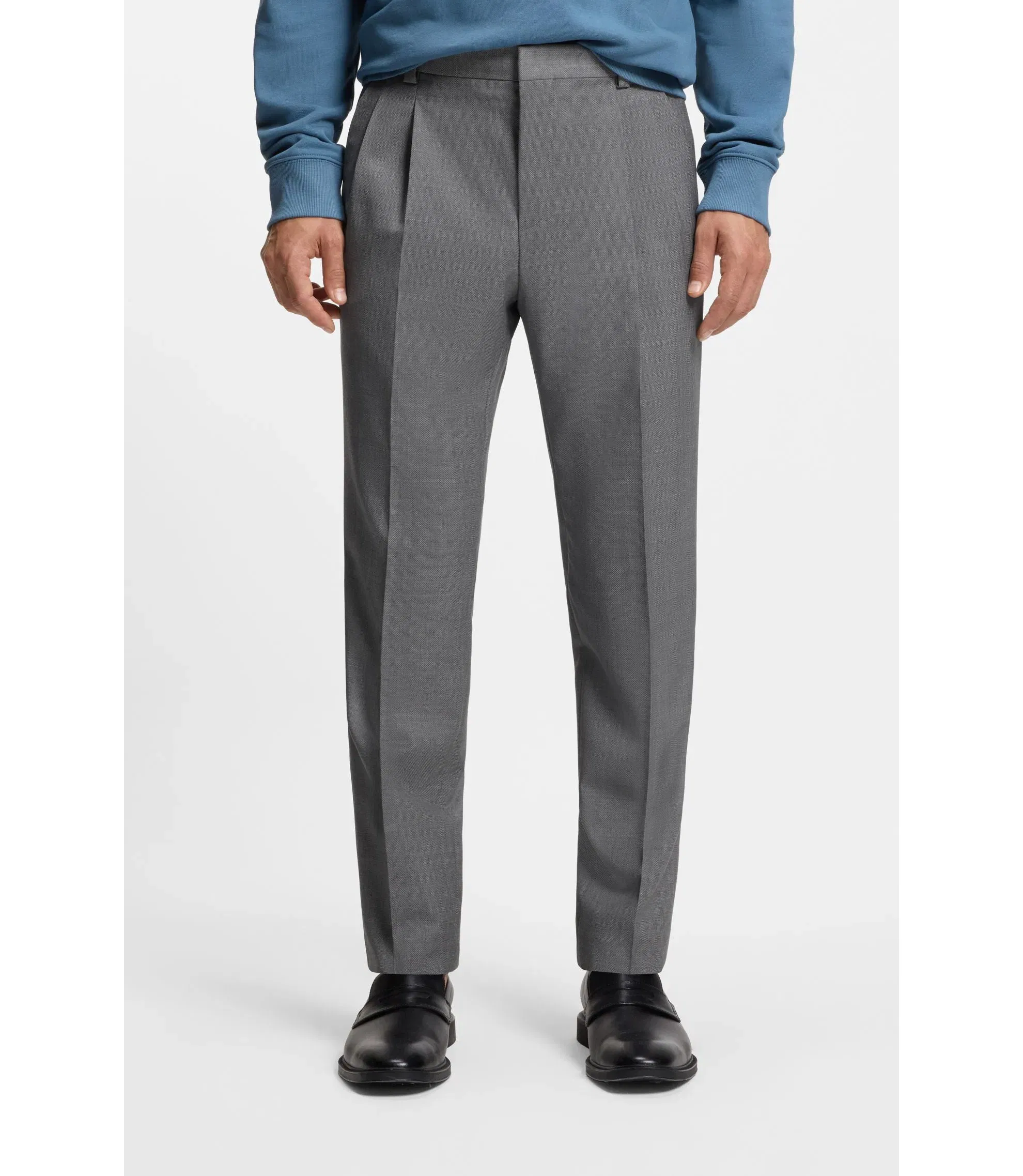 Hugo Extra Slim Fit Trousers In Virgin Wool Dobby Grey