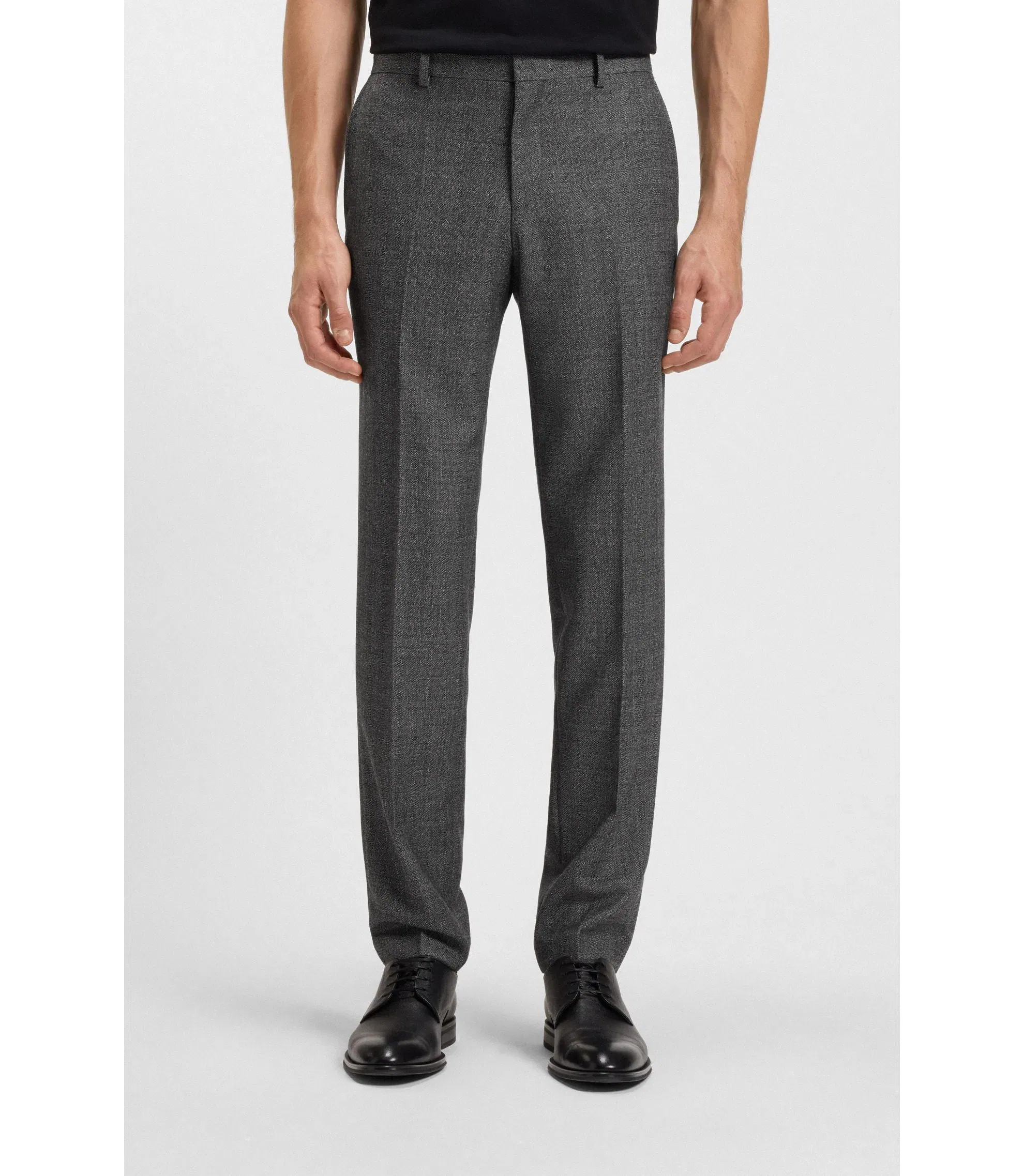 Boss Formal Trousers In Micro Patterned Virgin Wool Grey