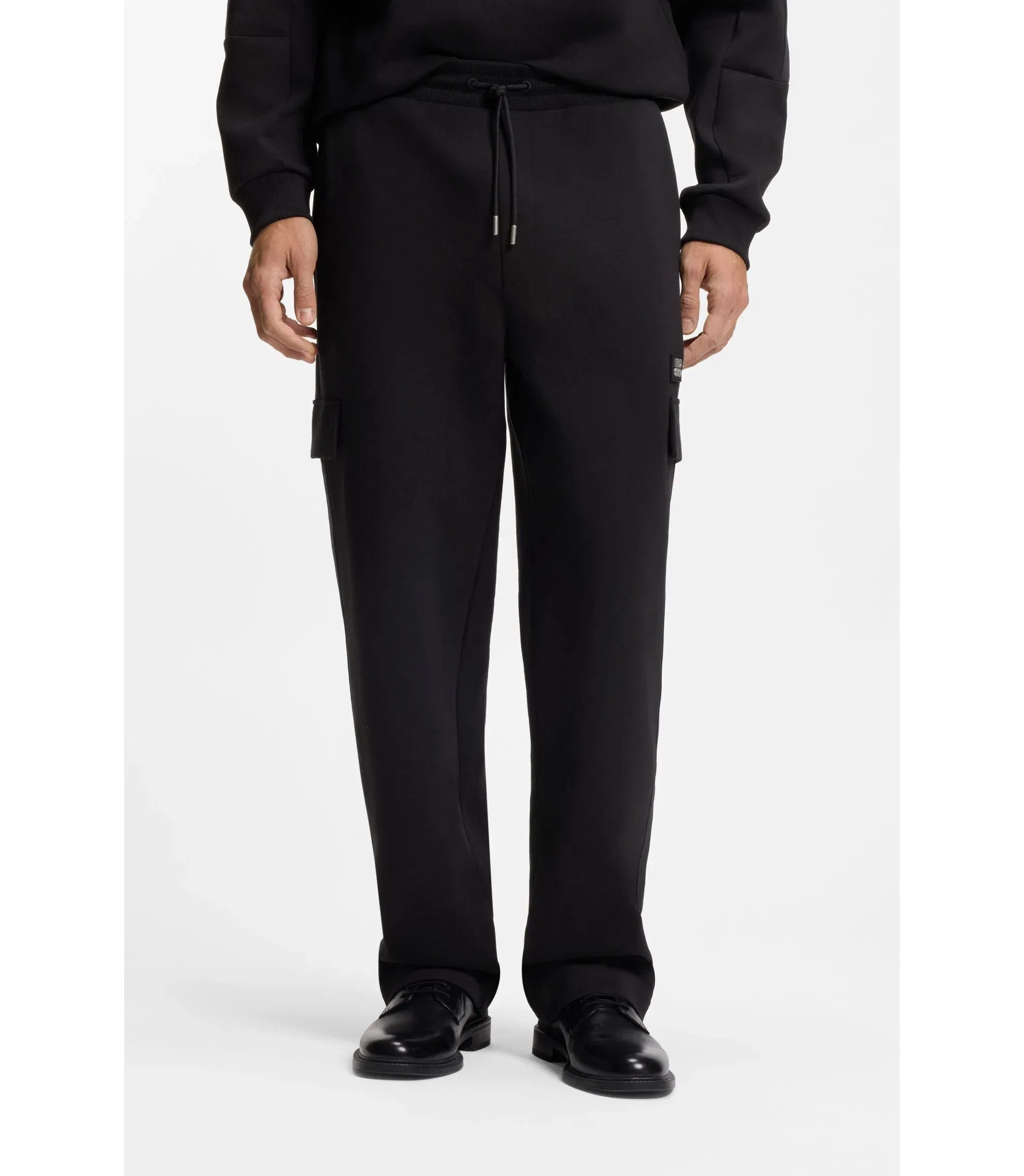 Hugo Geometric Tape Tracksuit Bottoms In A Cotton Blend Black