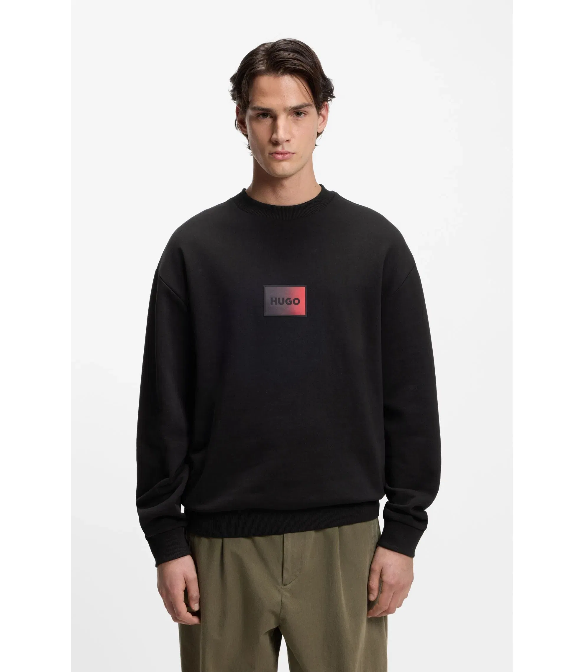 Hugo Gradient Logo Sweatshirt In Cotton Terry Black