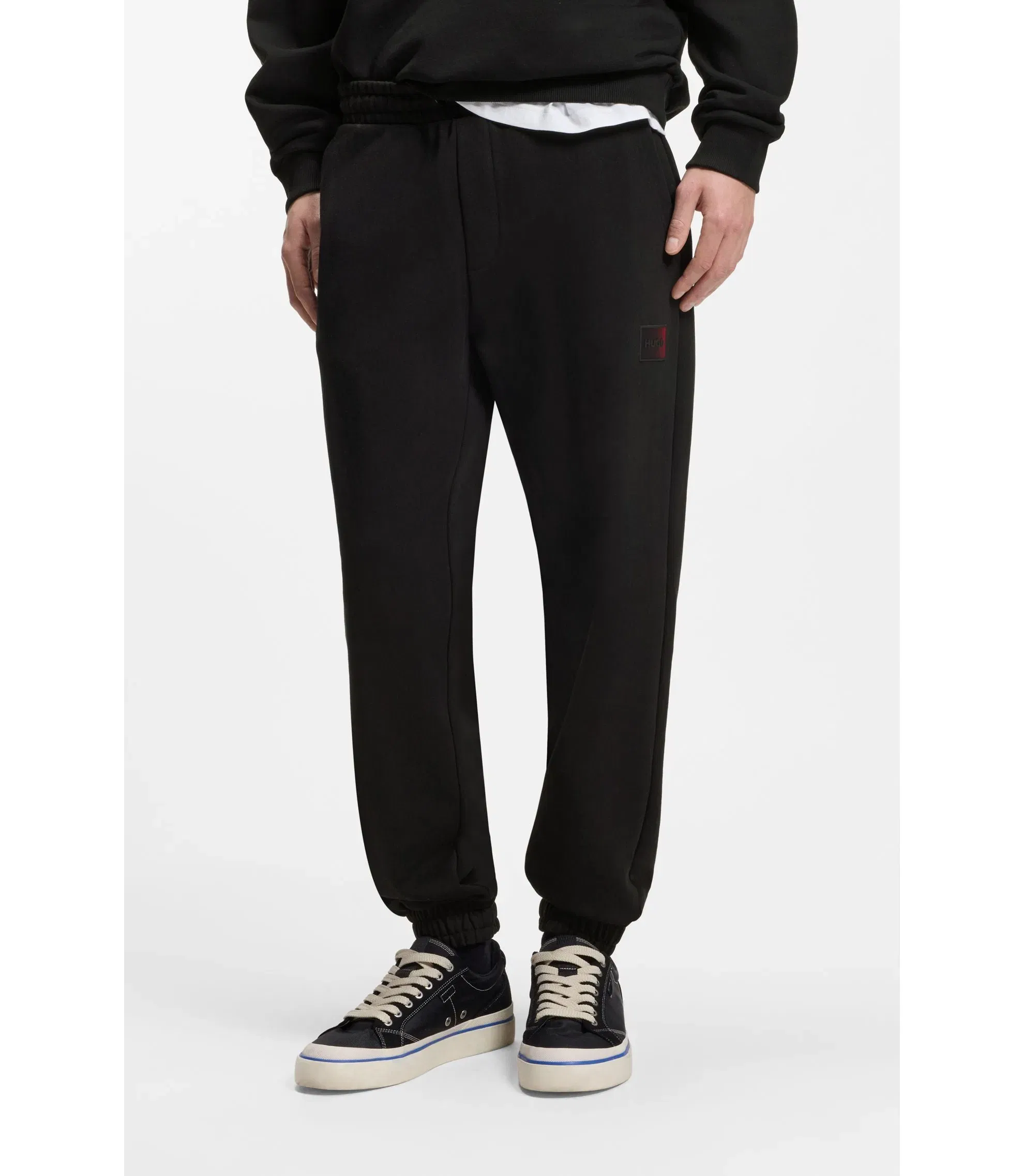 Hugo Gradient Logo Tracksuit Bottoms In Cotton Terry Black