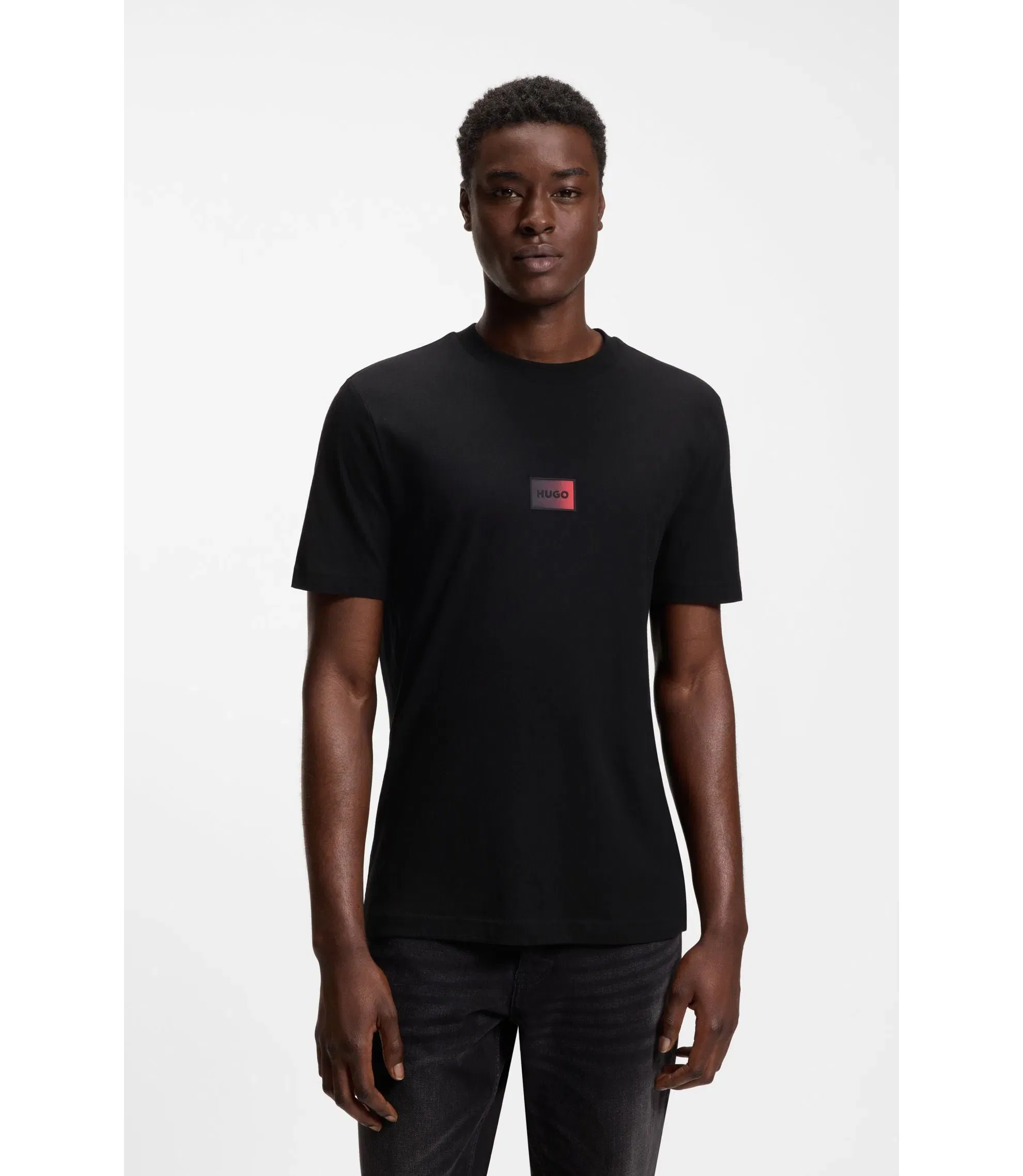 Hugo Gradient Logo T-Shirt In Cotton Jersey Black