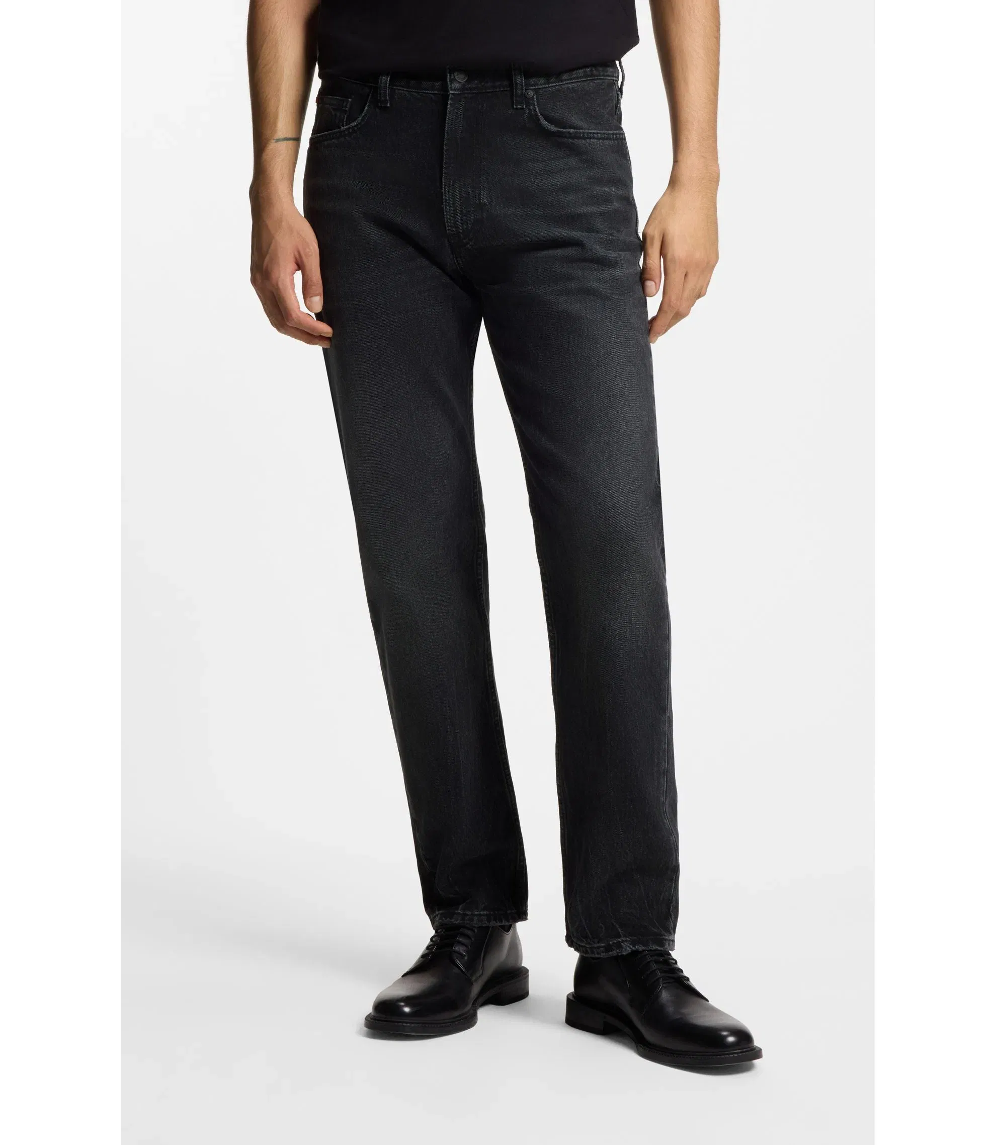 Hugo Grey Regular Fit Jeans In Vintage Wash Denim Dark Grey