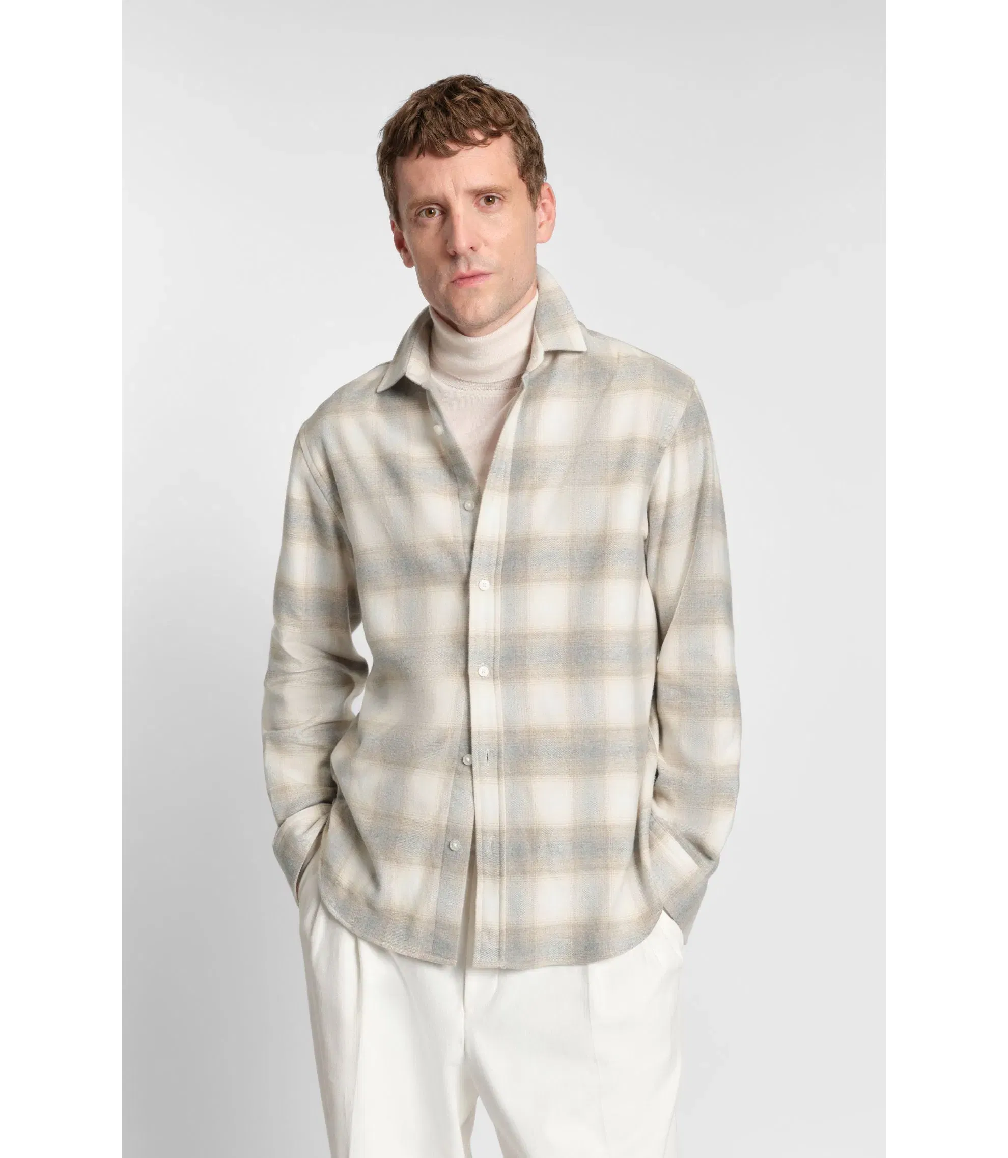 Boss Checked Relaxed Fit Shirt In Cotton Flannel White