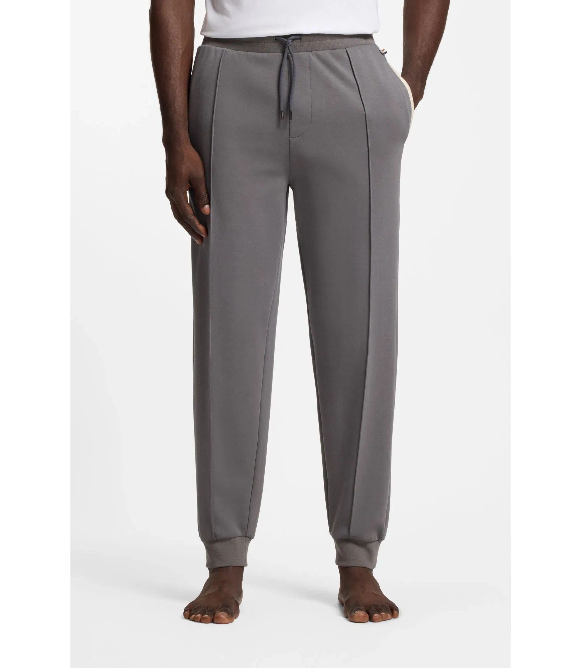 Boss Contrast Binding Tracksuit Bottoms In A Cotton Blend Dark Grey