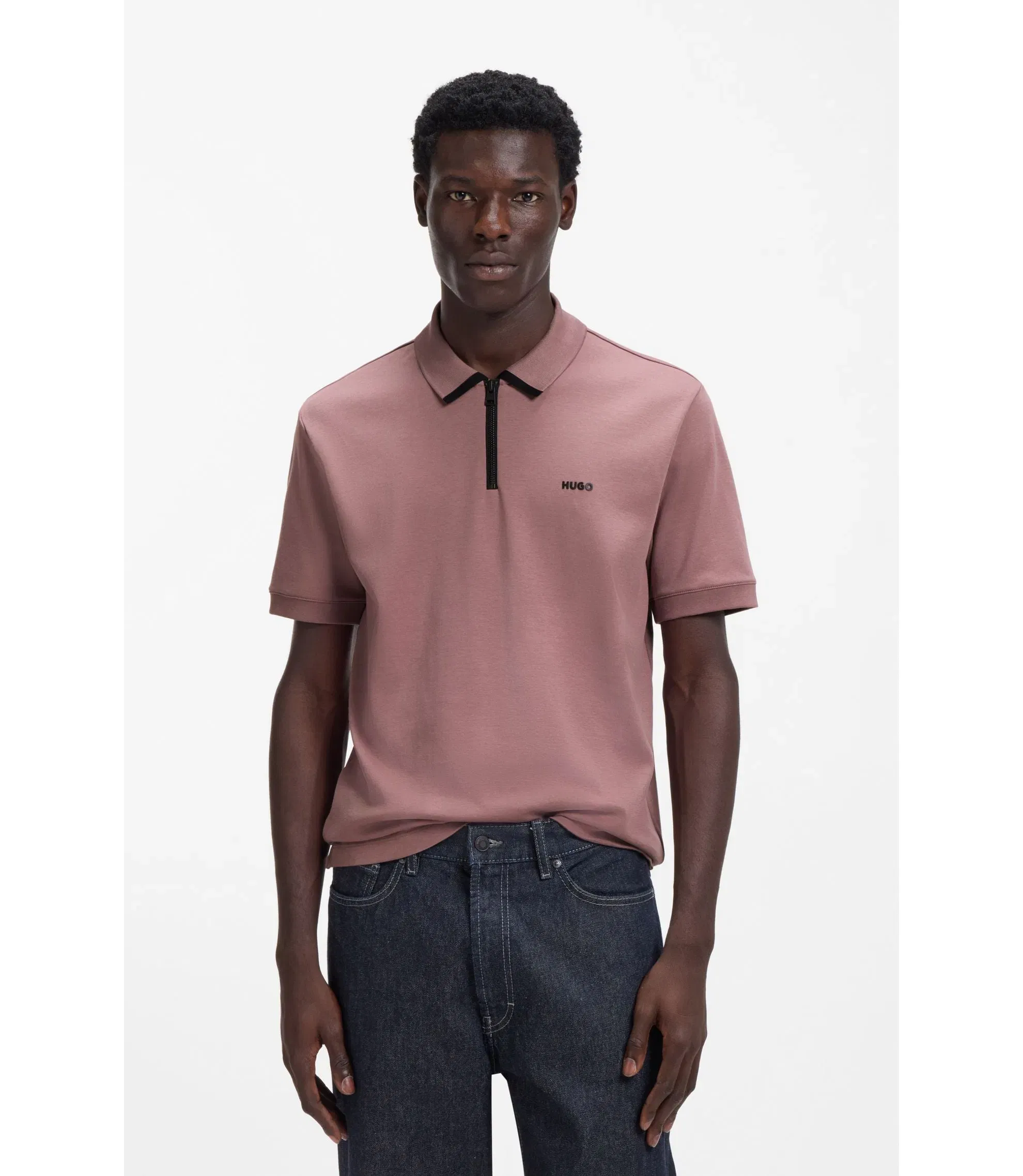 Hugo Contrast Logo Polo Shirt In Cotton Piqu Light Brown