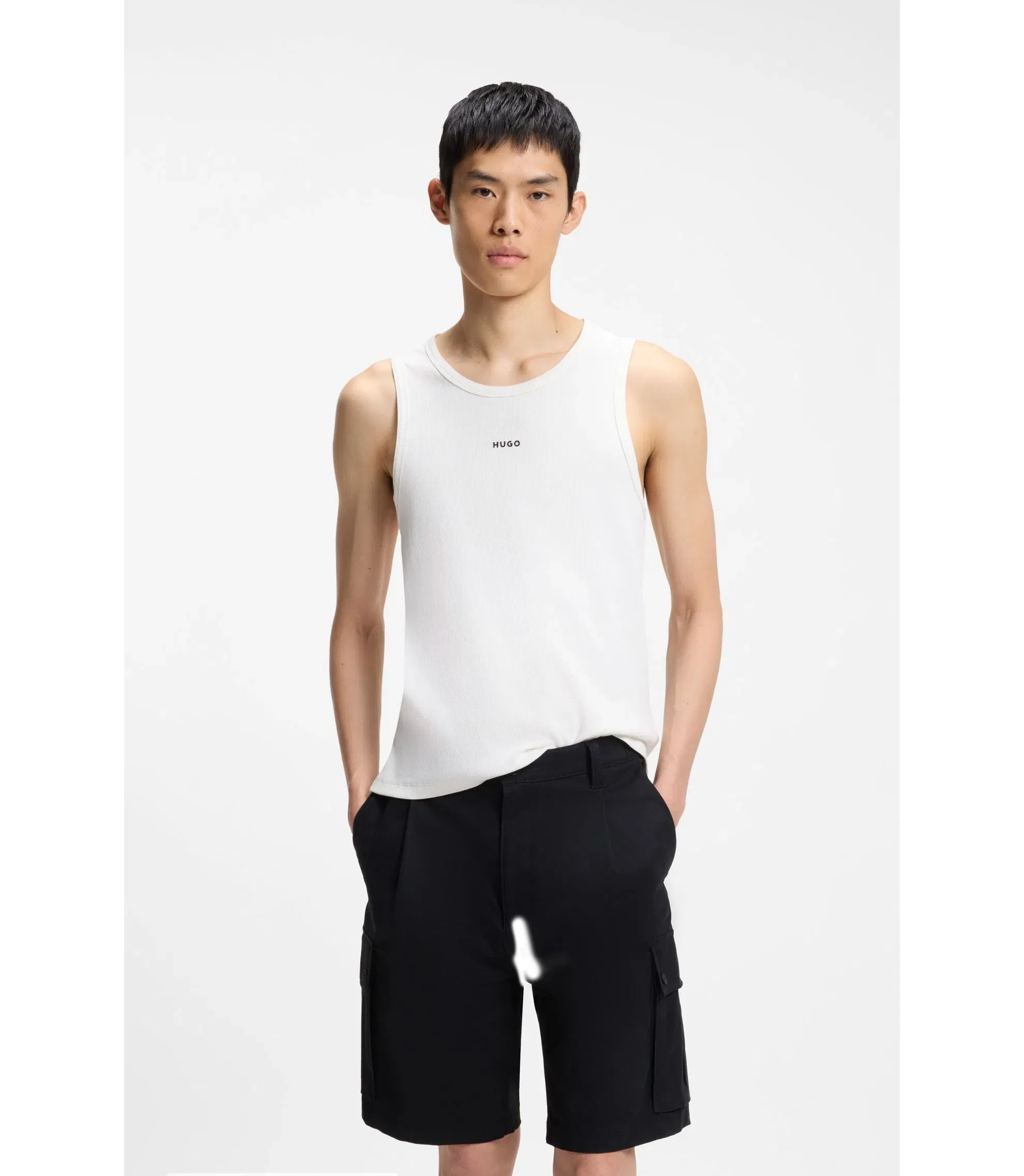 Hugo Contrast Logo Slim Fit Tank Top In Stretch Cotton White