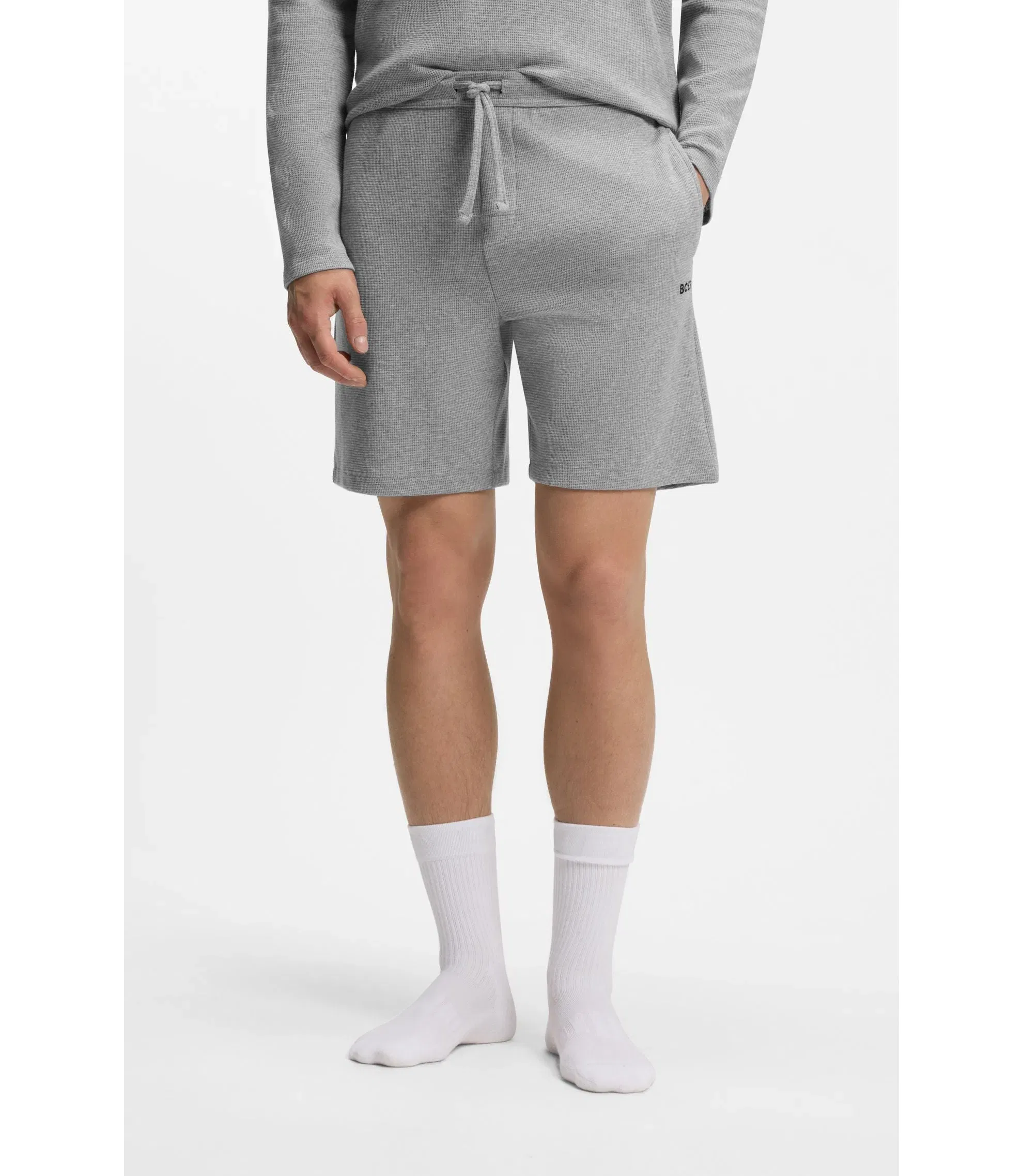 Boss Cotton Blend Pajama Shorts With Embroidered Logo Grey